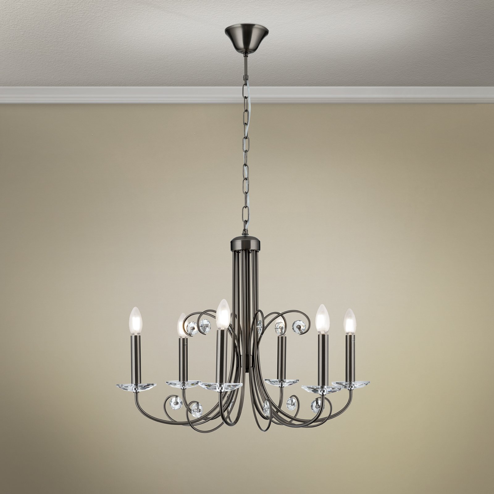 Lustre Ariane, nickel, Ø 67,5 cm, cristal, 6 lampes