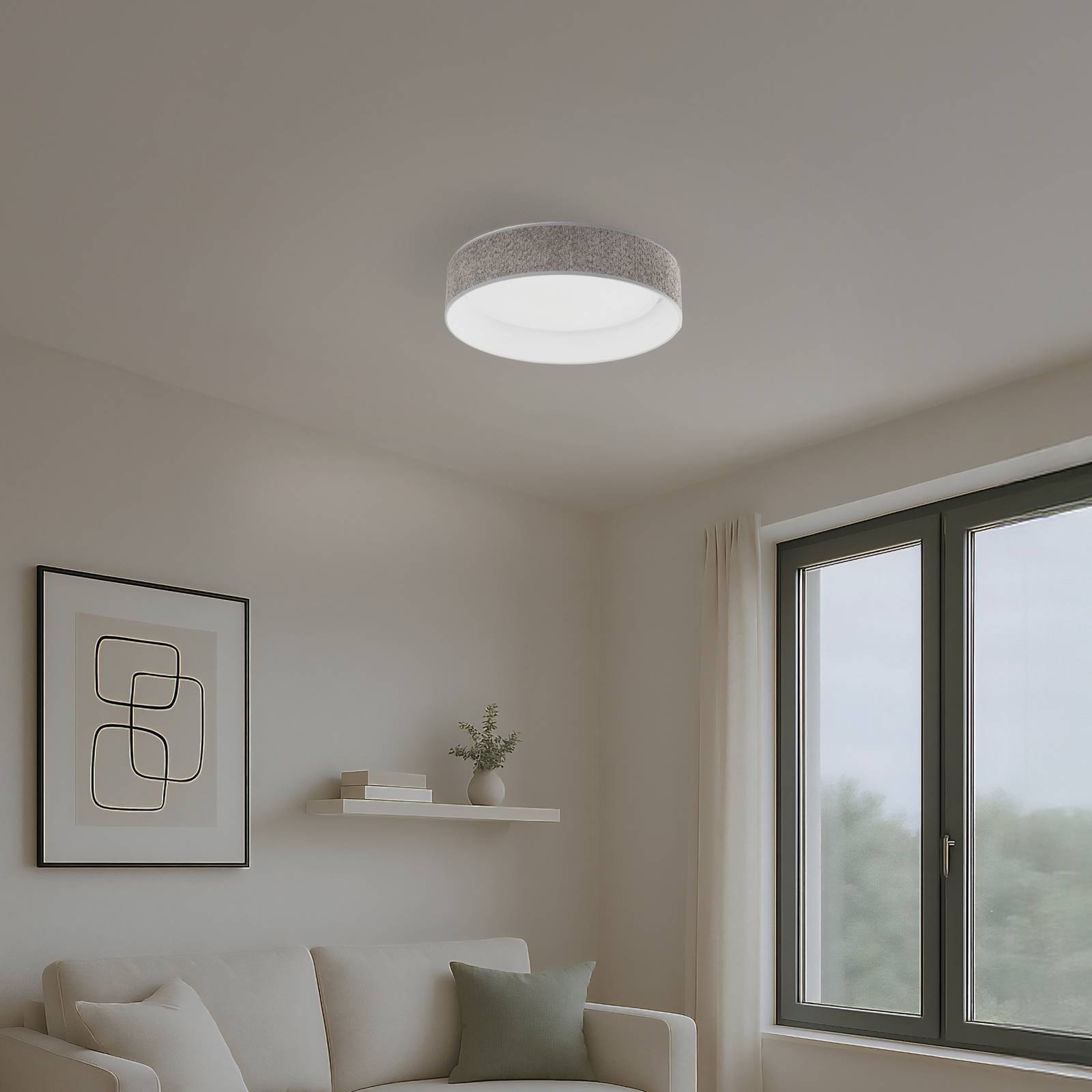 LED-Deckenlampe Plafond, Bouclé grau, Ø 45 cm, 3-step-dim günstig online kaufen