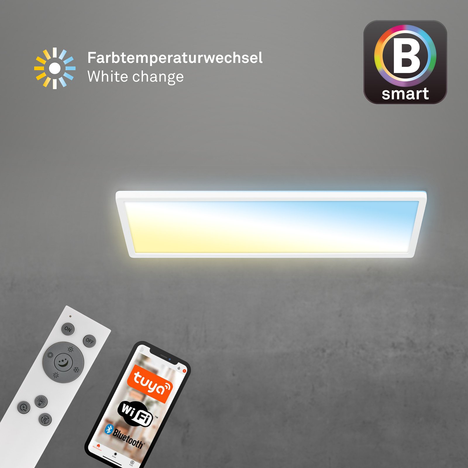 Smart LED ceiling light Tava, 58x20 cm, CCT, dimmable