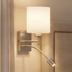 Lindby wall lamp Camilo, nickel-coloured, LED reading light, 28 cm