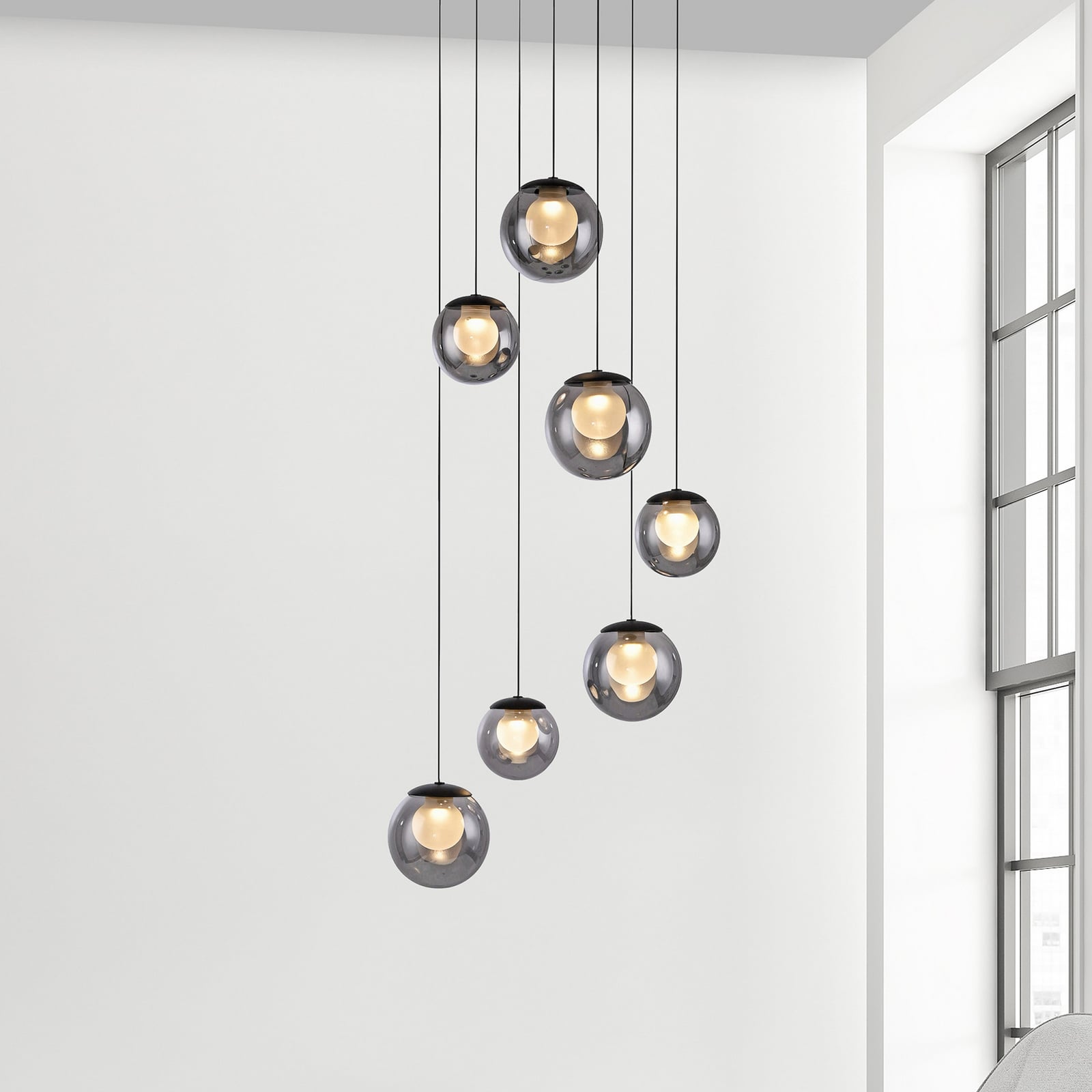 Popup LED-Hängelampe, grau/rauchgrau, Ø 40 cm, 7-flg. - PURE Popup LED-Hängelampe, grau/rauchgrau, Ø 40 cm, 7-flg. - PURE