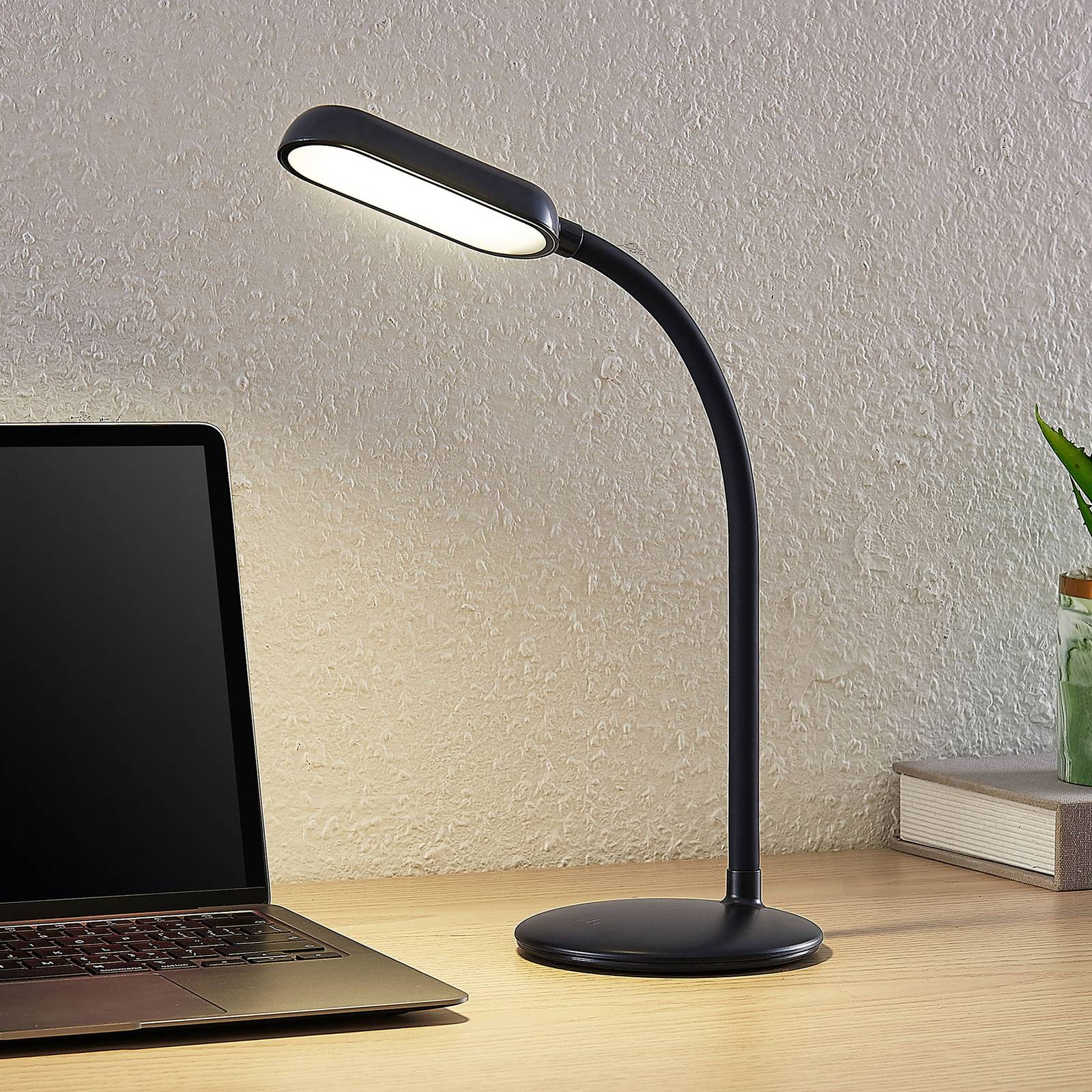 Prios Lampe de table LED à accu Opira noir USB variateur tactile