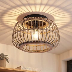 Lindby mennyezeti lámpa Bominio, Ø 40 cm, rattan, fa, E27