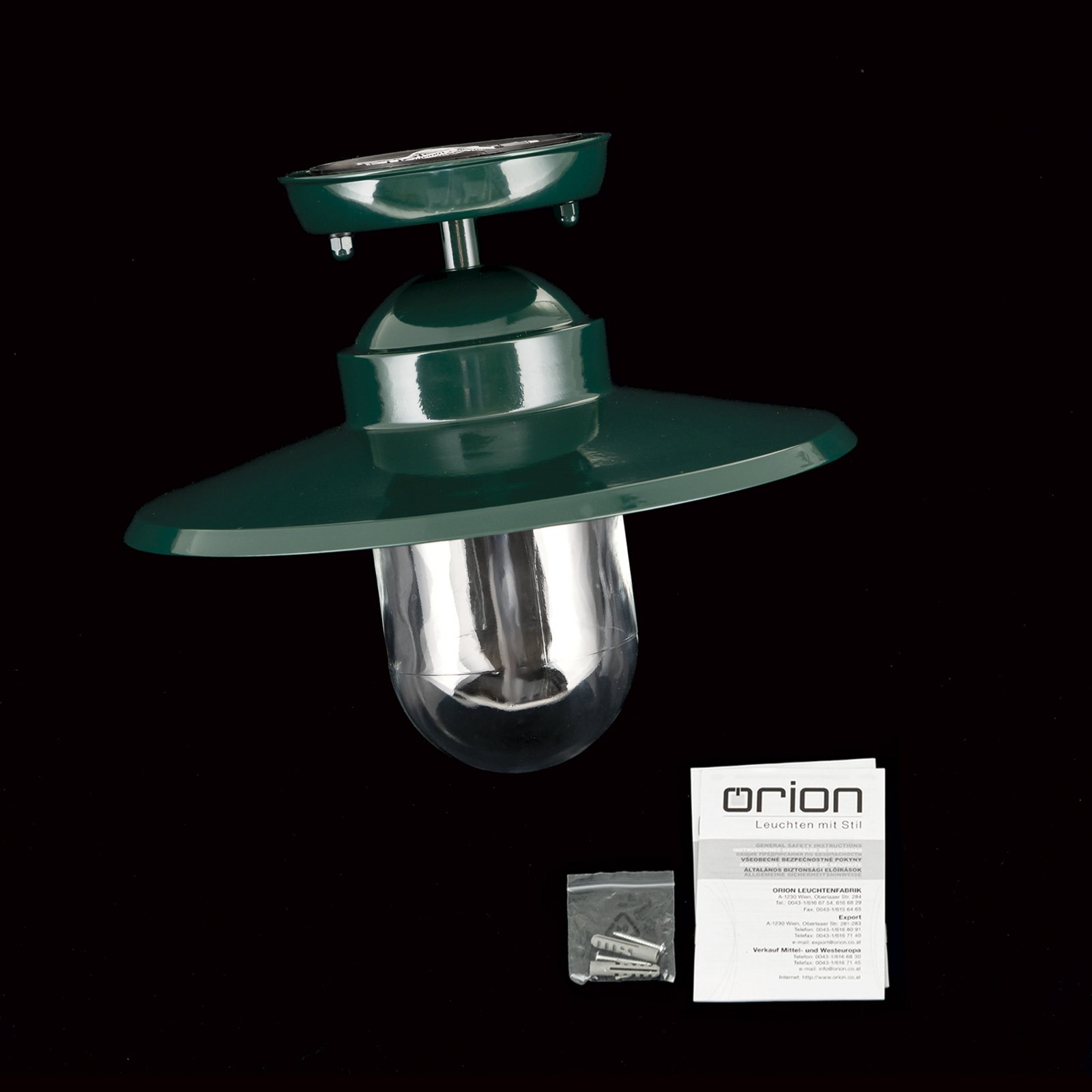 Edward outdoor ceiling lamp, green, Ø 27.5 cm, aluminium/glass