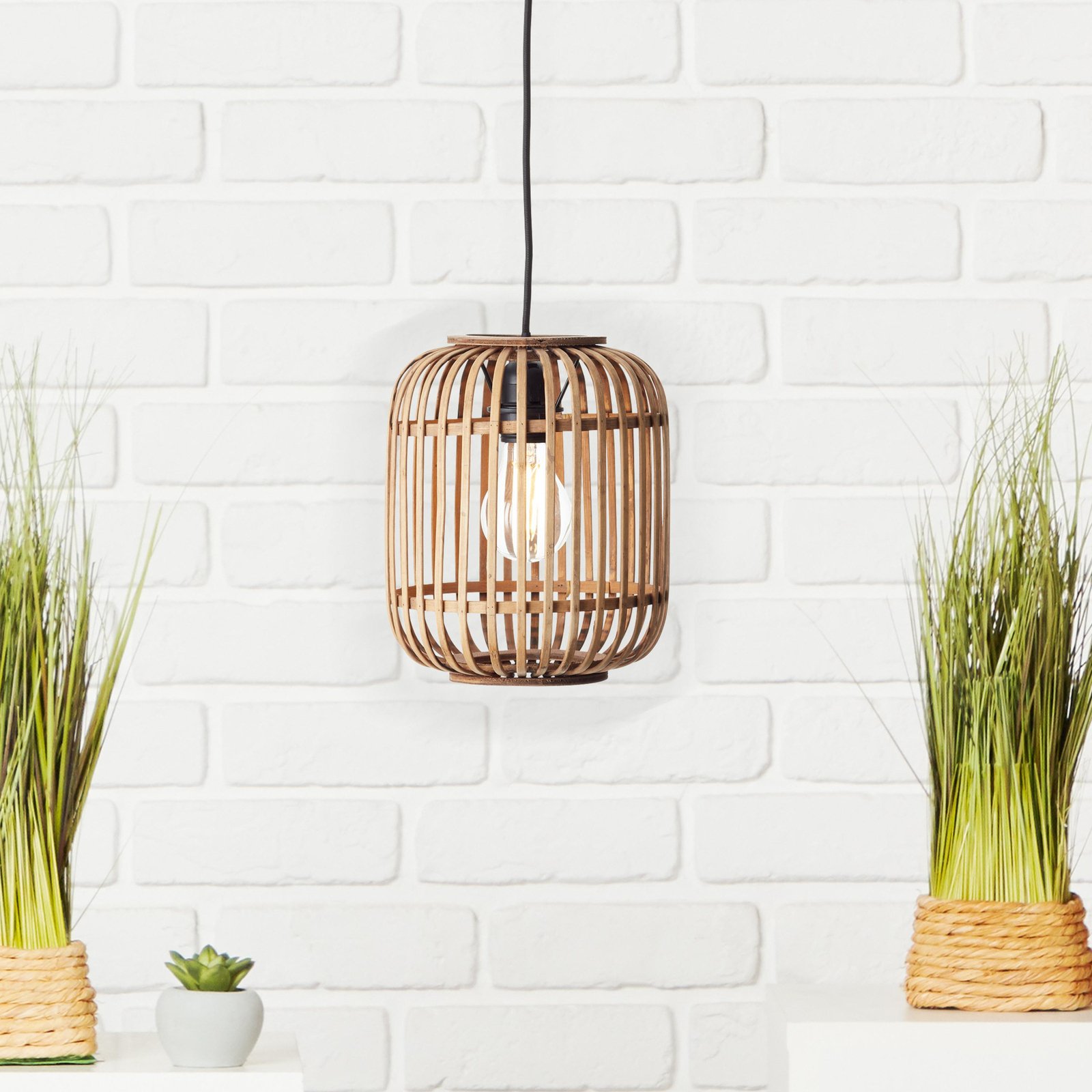 Lampa wisząca Woodrow, Ø 21,5 cm, jasne drewno, bambus/metal