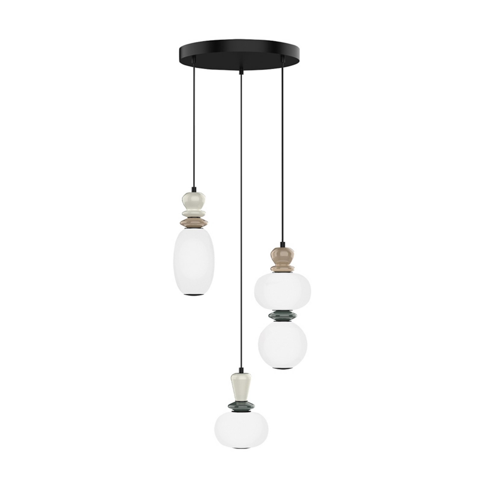 LED-Pendellampe Gemma, Ø 38 cm, bunt, Glas/Keramik, 3-flg. LED-Pendellampe Gemma, Ø 38 cm, bunt, Glas/Keramik, 3-flg.