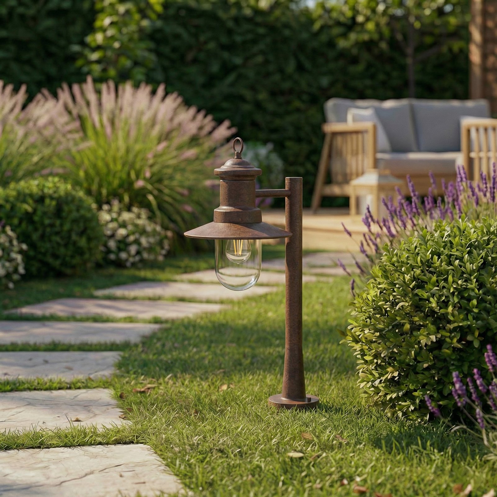 Lindby veilampe Eloretta, rust, 60 cm, stål, IP44, E27