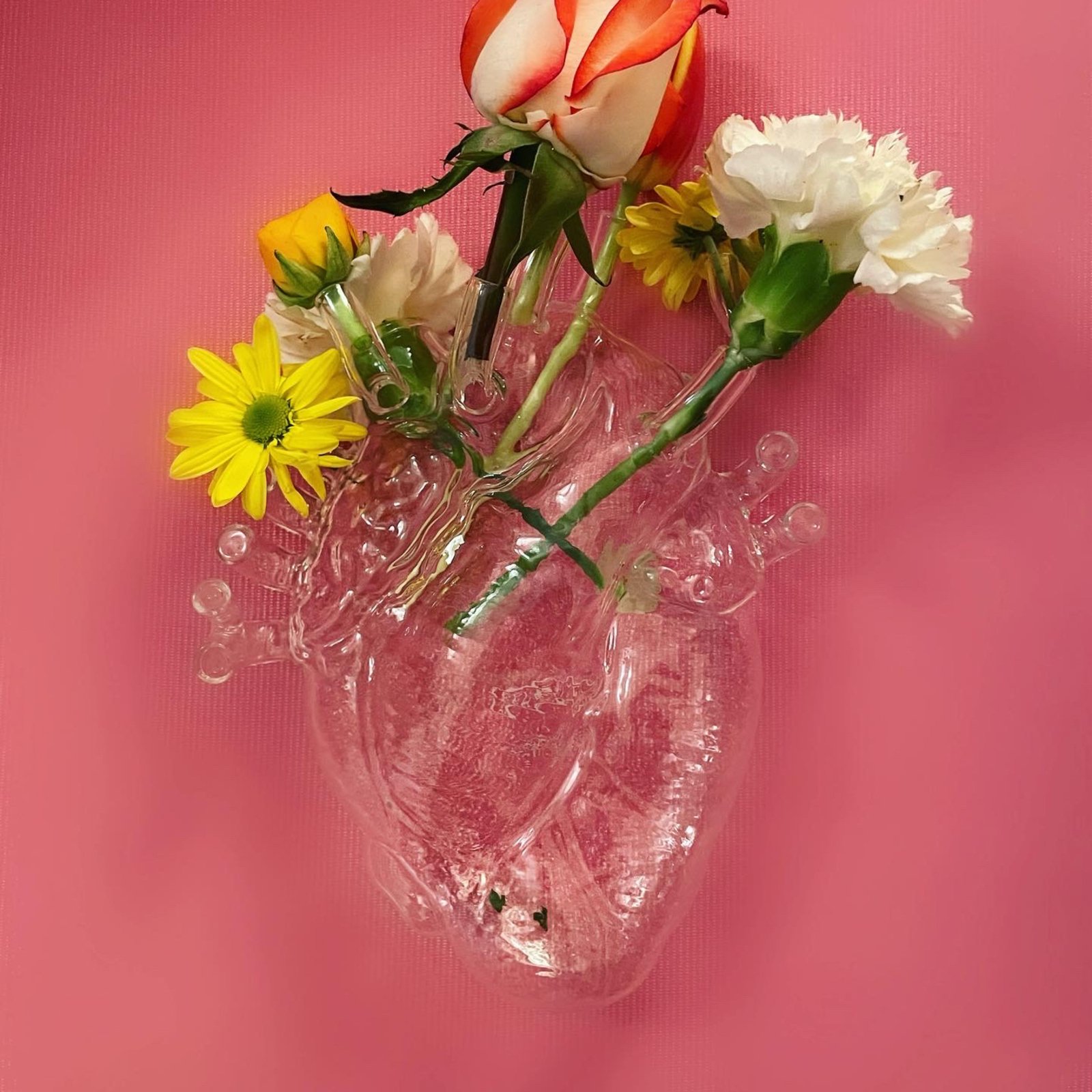 SELETTI Vase Love in Bloom, transparent, hauteur 24 cm, forme de cœur,