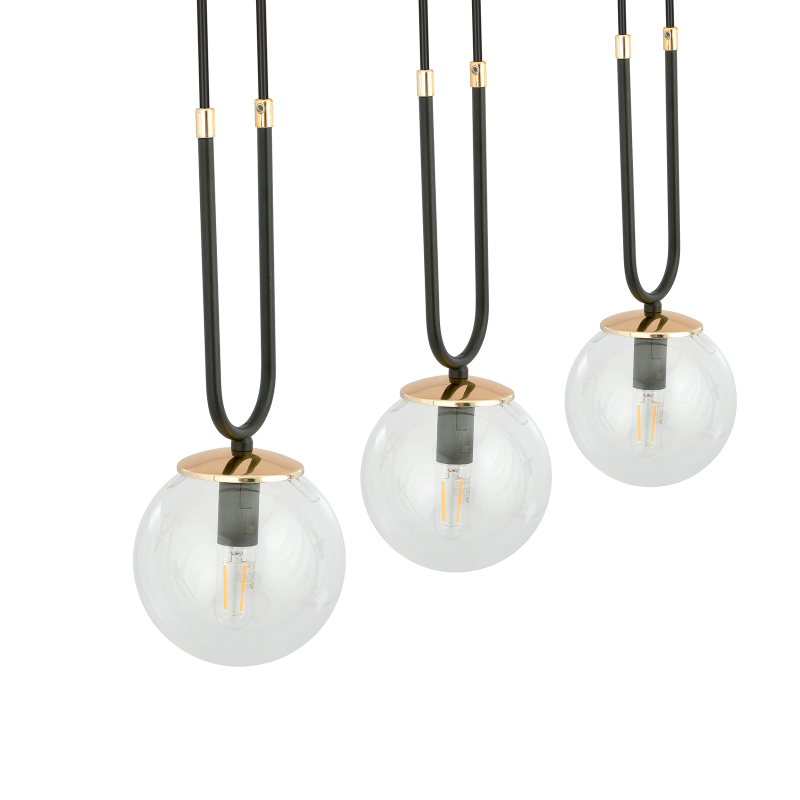 Glam hanging light, black/clear, four-bulb
