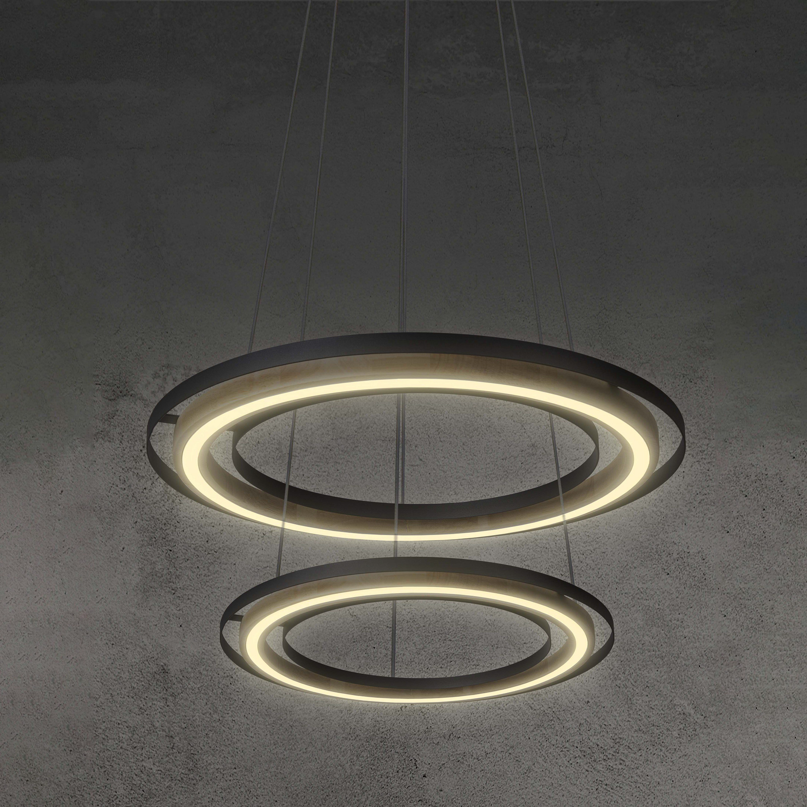 Lampada LED a sospensione Rilas con anelli 2 luci