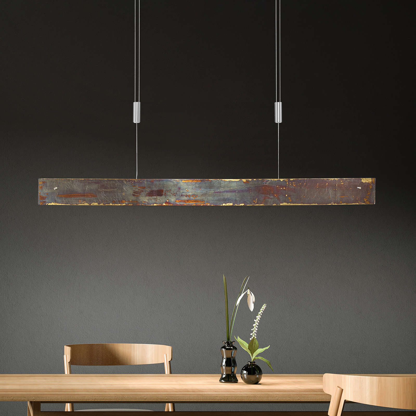Lampă suspendată LED Quitani Malu aur oxidat lungime 100 cm - Camera de zi / sufragerie - Modern - aur oxidat nichel mat - Metal
