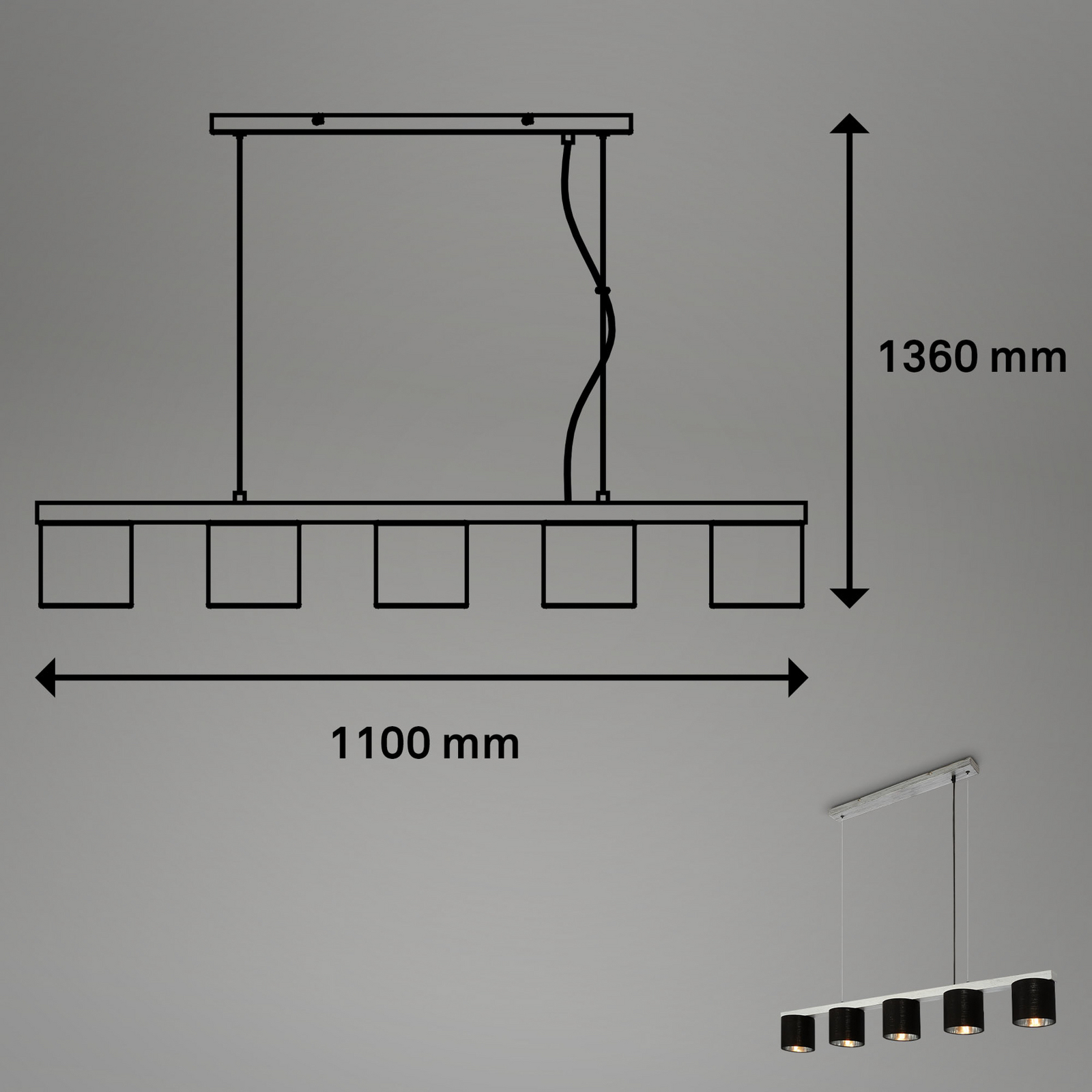 Rippvalgusti, must/hõbedane, 5-lambiline, tekstiil/puit, 110 cm Rippvalgusti, must/hõbedane, 5-lambiline, tekstiil/puit, 110 cm