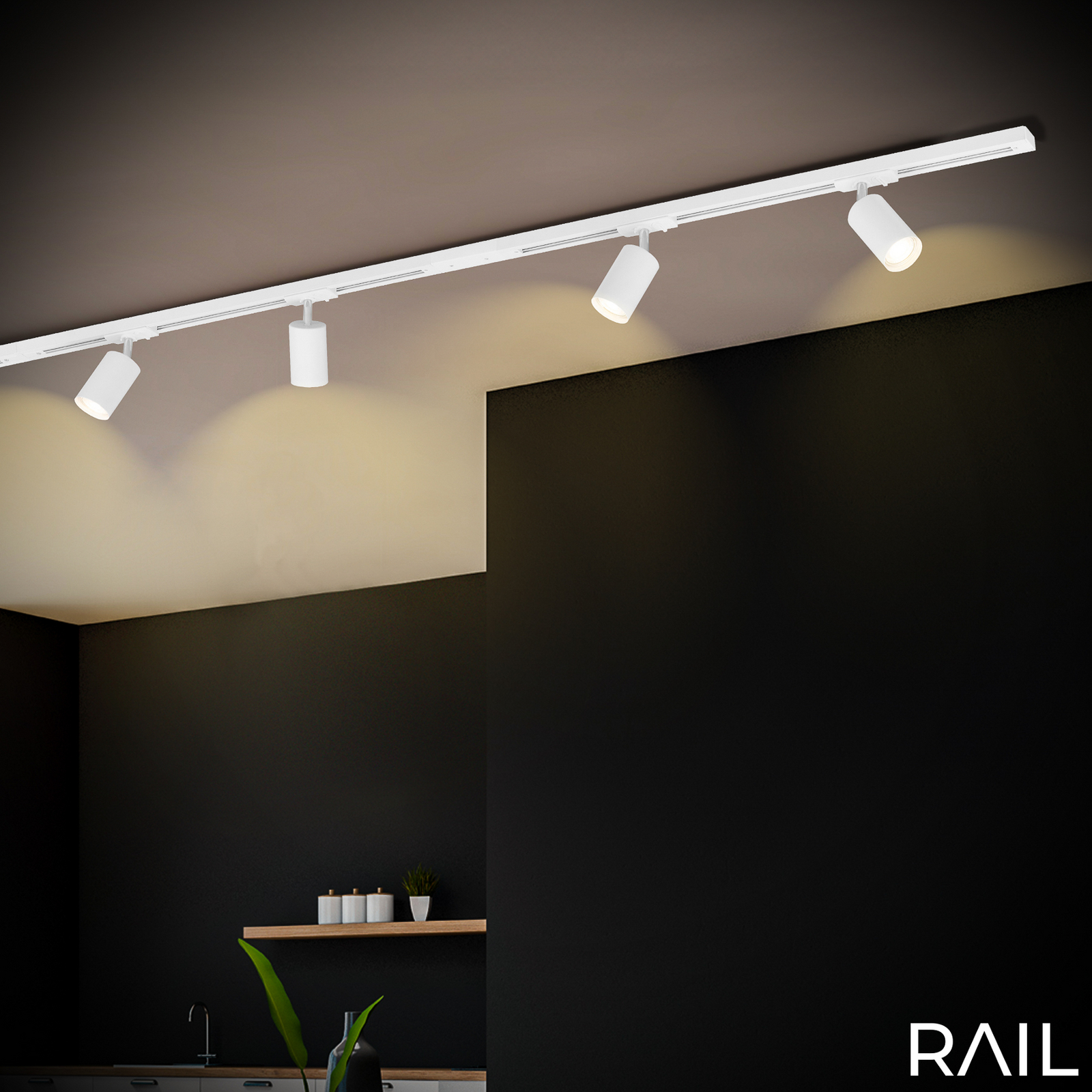 Kiskojärjestelmän laajennus, valkoinen, 80 cm kisko, 2 spotti