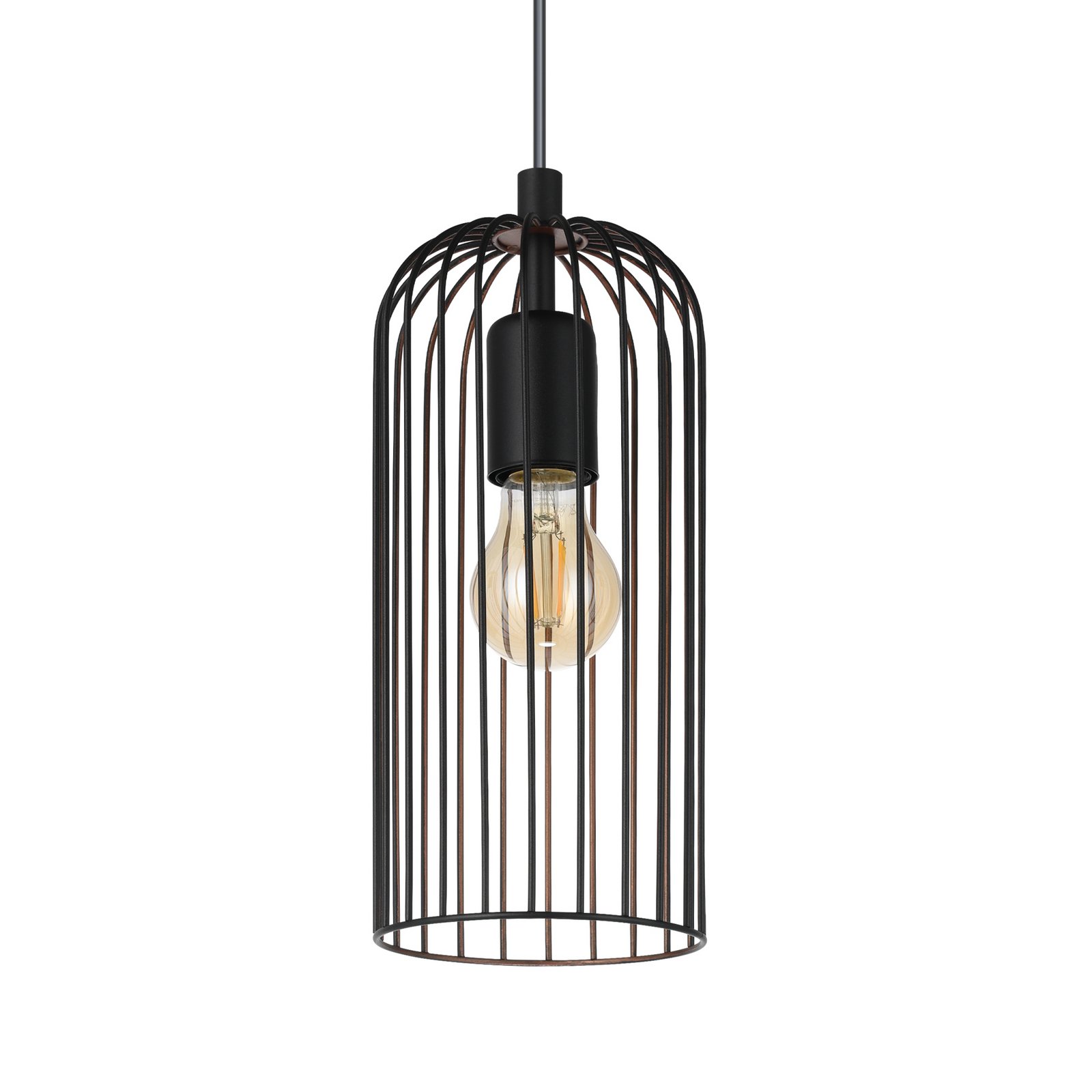 Lampada a sospensione Roccamena, nero/rame, lunghezza 71 cm