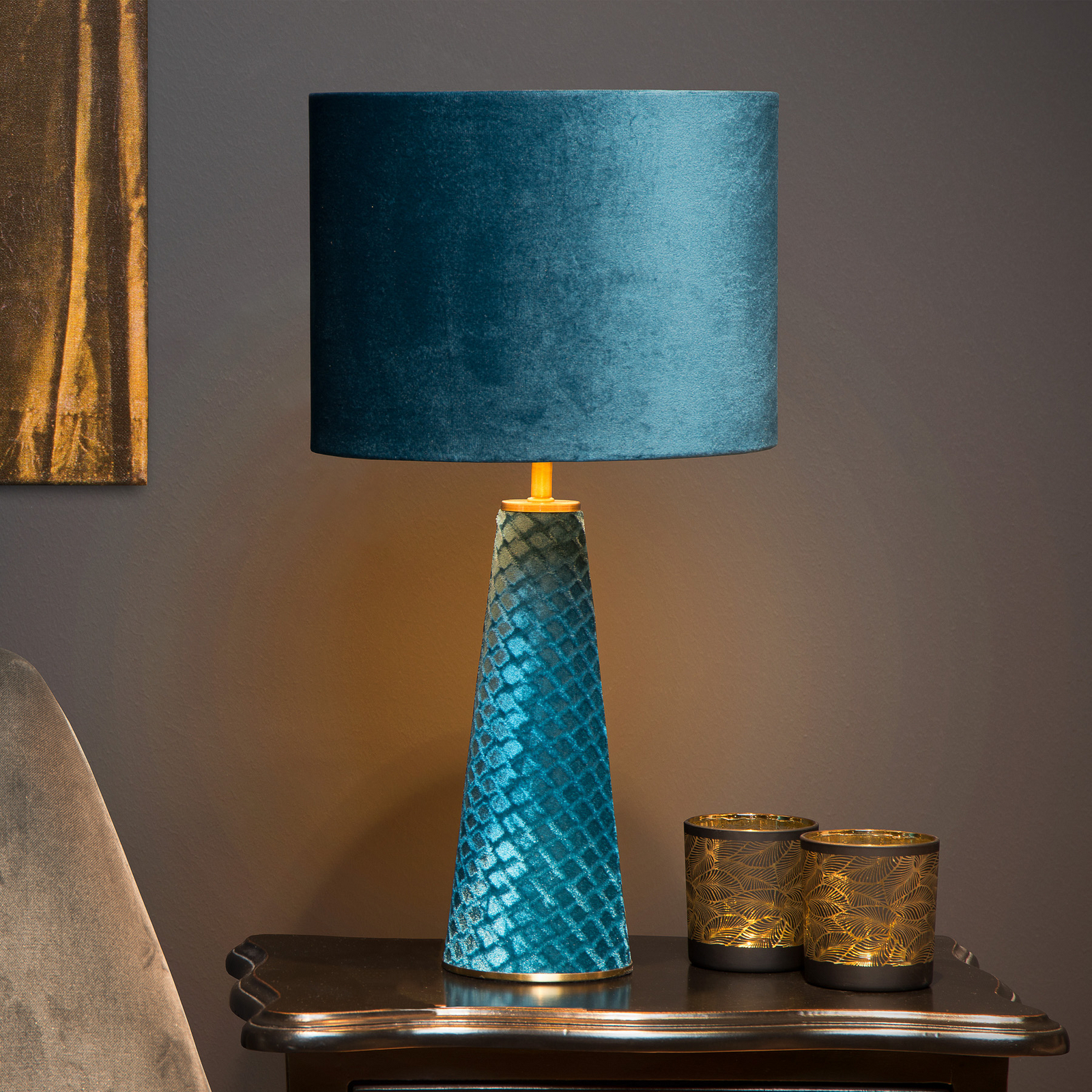 Tischleuchte EXTRAVAGANZA VELVET, türkis, Höhe 47 cm, Textil