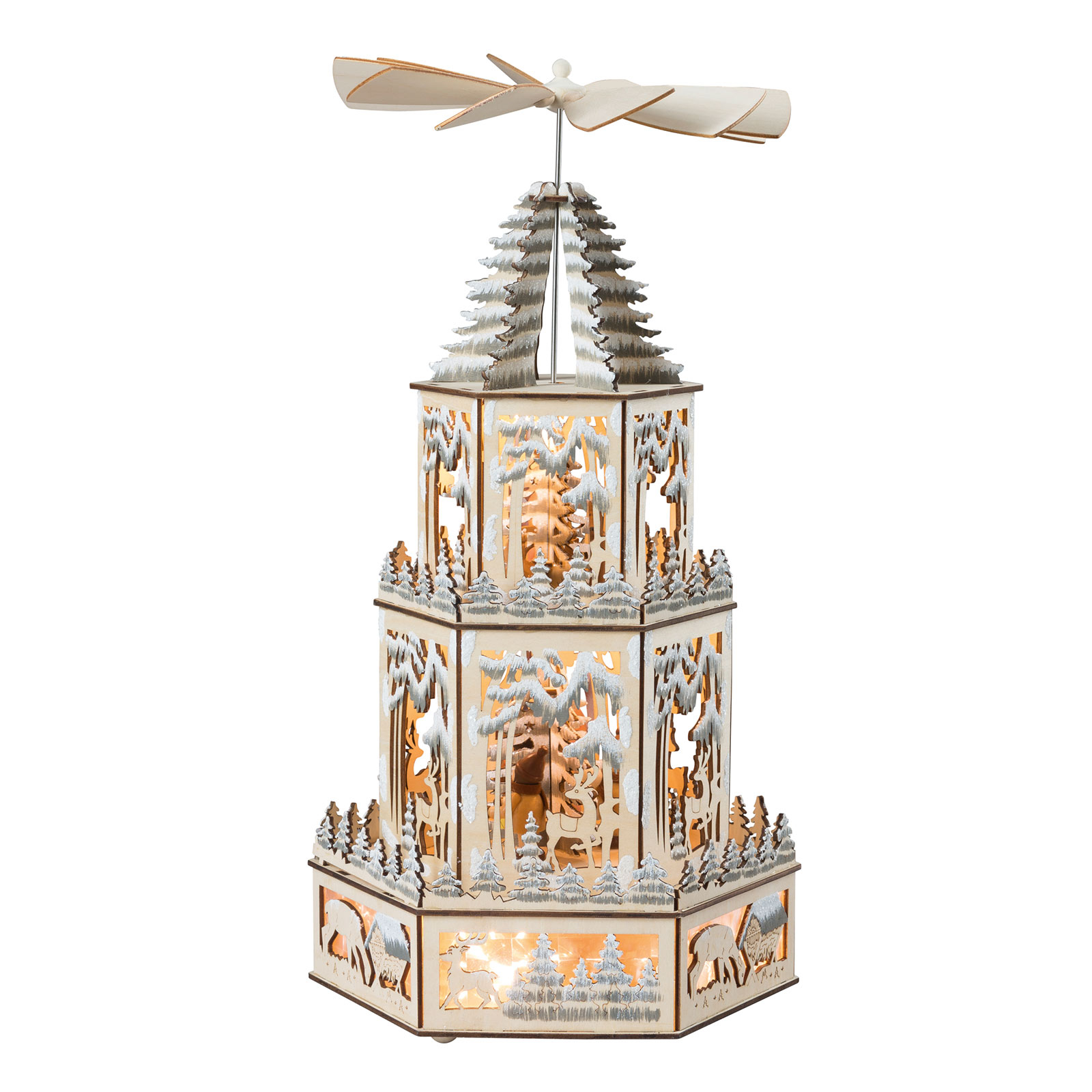 Saico Christmas Pyramid XL LED decorative light, wood, acrylic, L: 24 cm, W: 22 cm, H: 50 cm