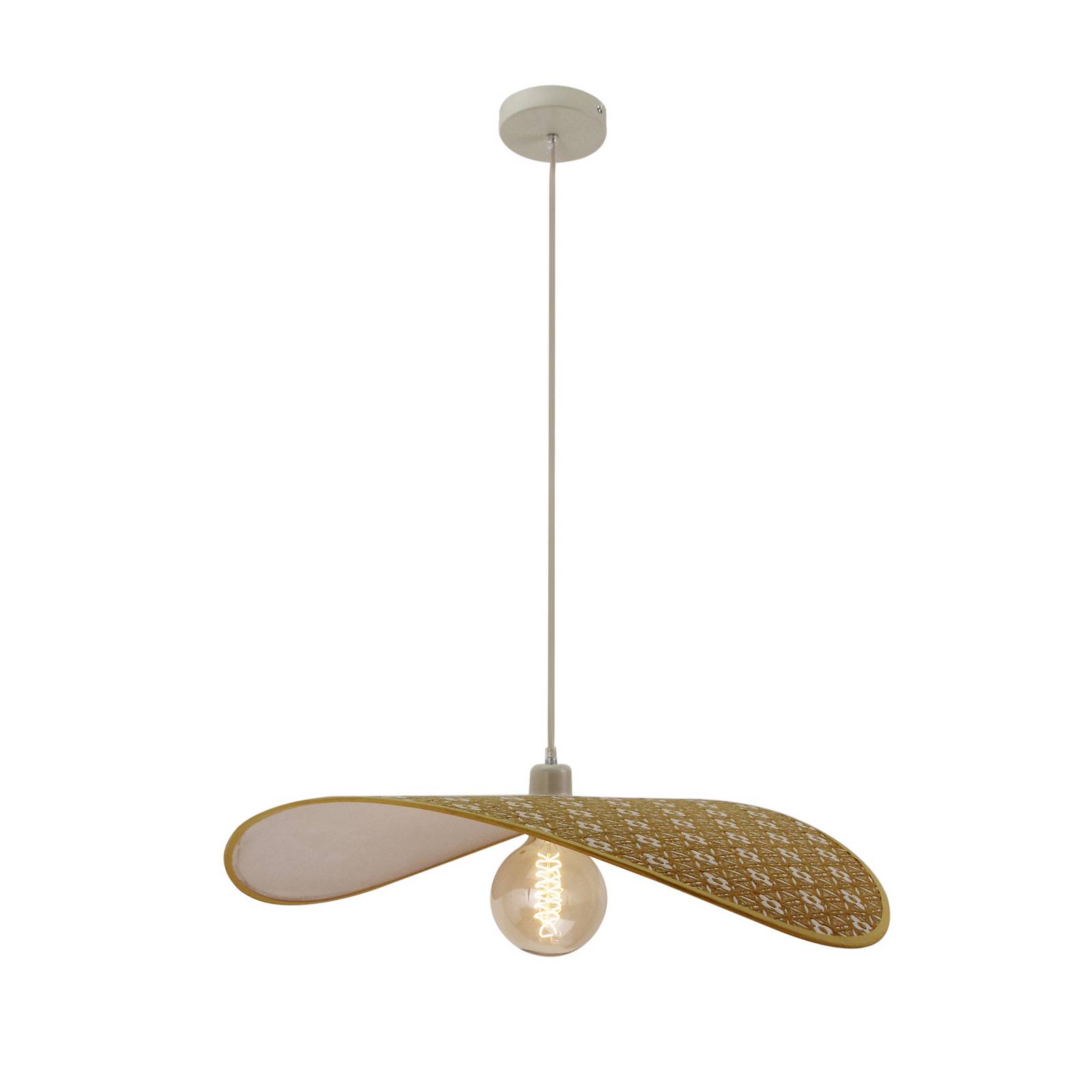 Lindby Hängeleuchte Tulio, gelb gemustert, Stoff, Ø 50 cm günstig online kaufen