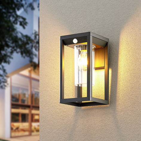 Lindby Estami utomhusvägglampa, sensor, mörkgrå