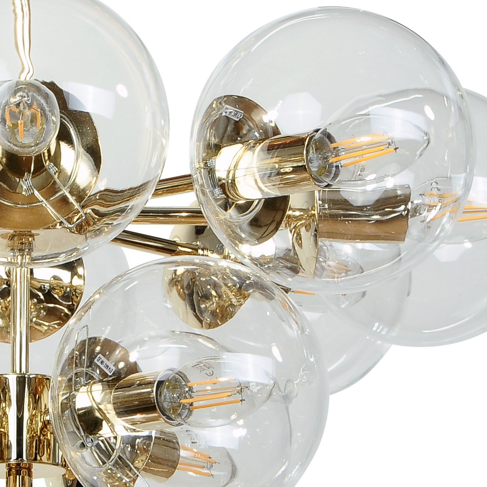 Griestu lampa Zumba, stikls/metāls, zelts/caurspīdīgs, 13 spuldzes