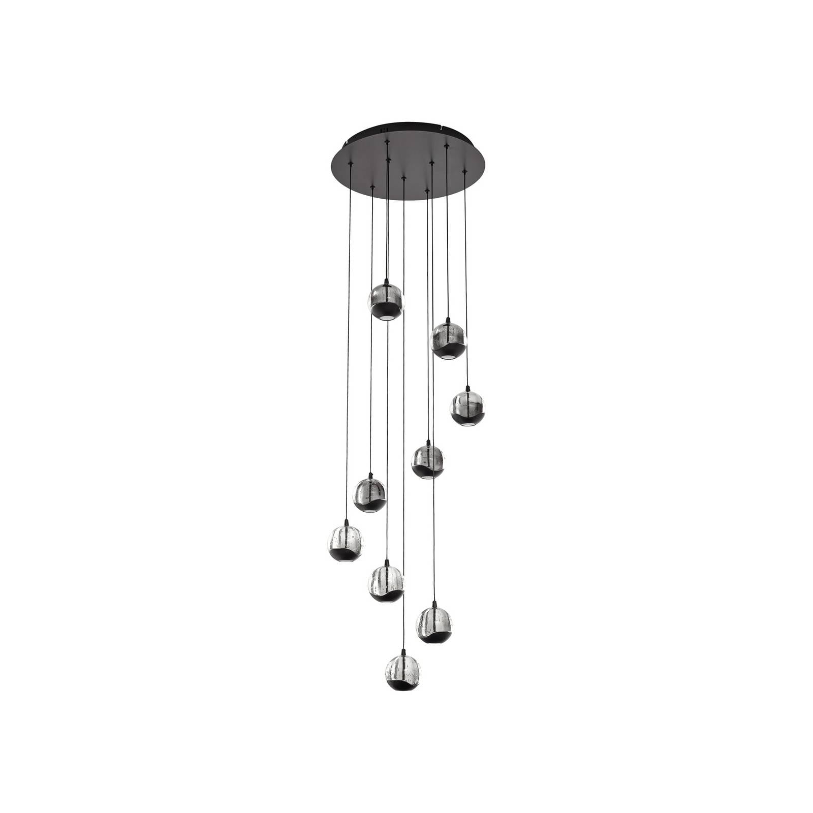 Lucande LED-Hängelampe Hayley, schwarz, 9-flg., Glas
