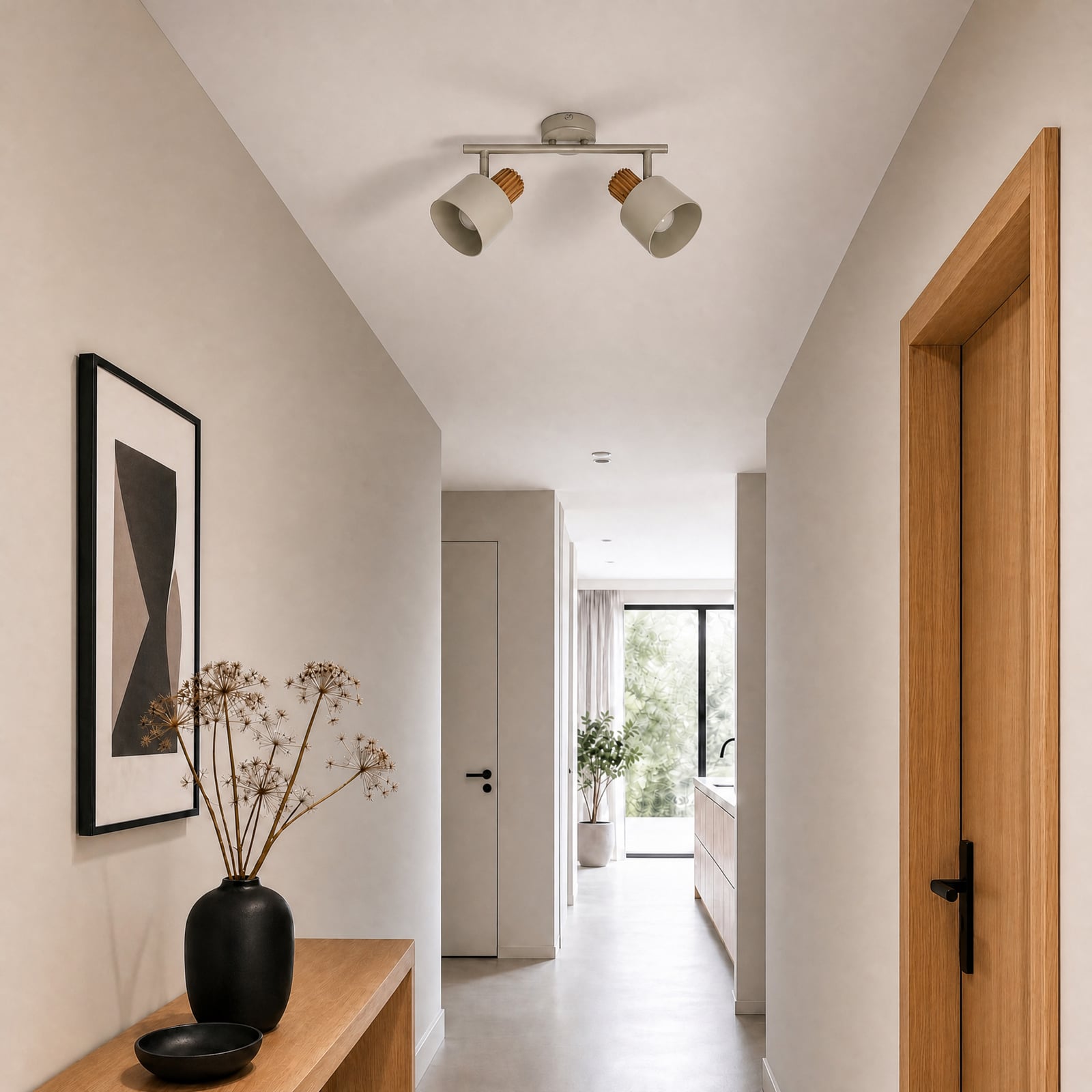 Faretto da soffitto Lindby Lenja, a 2 luci, beige, E14, metallo