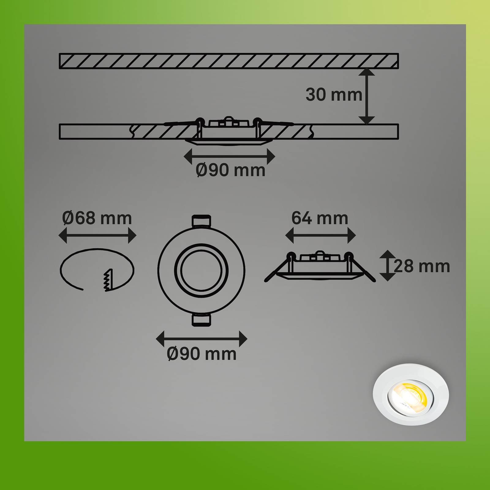 Oprawa wpuszczana LED Klira, biała, Ø 9 cm, obrotowa, 3 szt