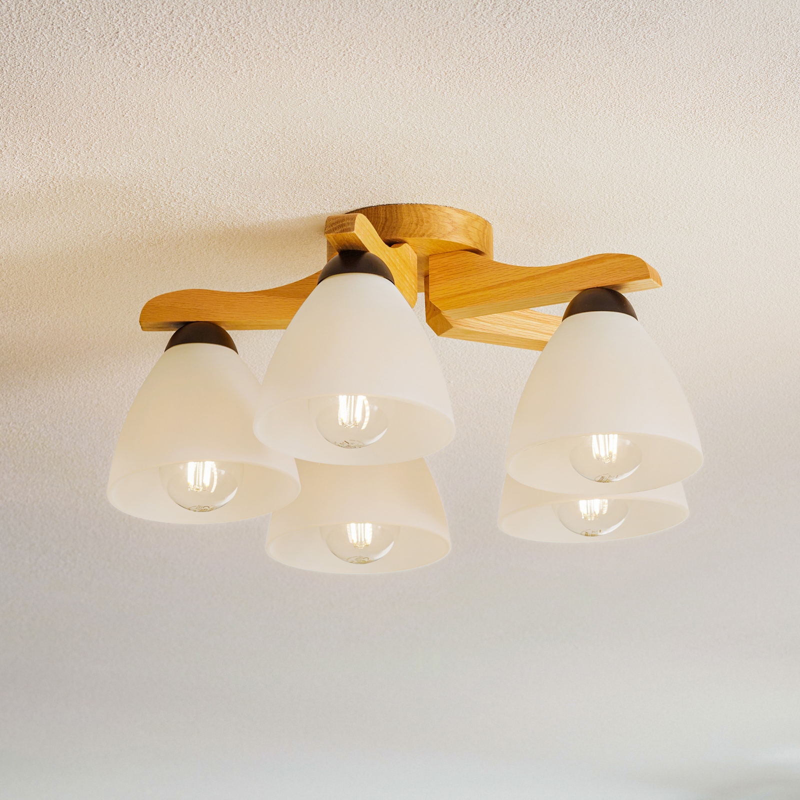 Plafondlamp Haro, eiken/wit 5-lamps