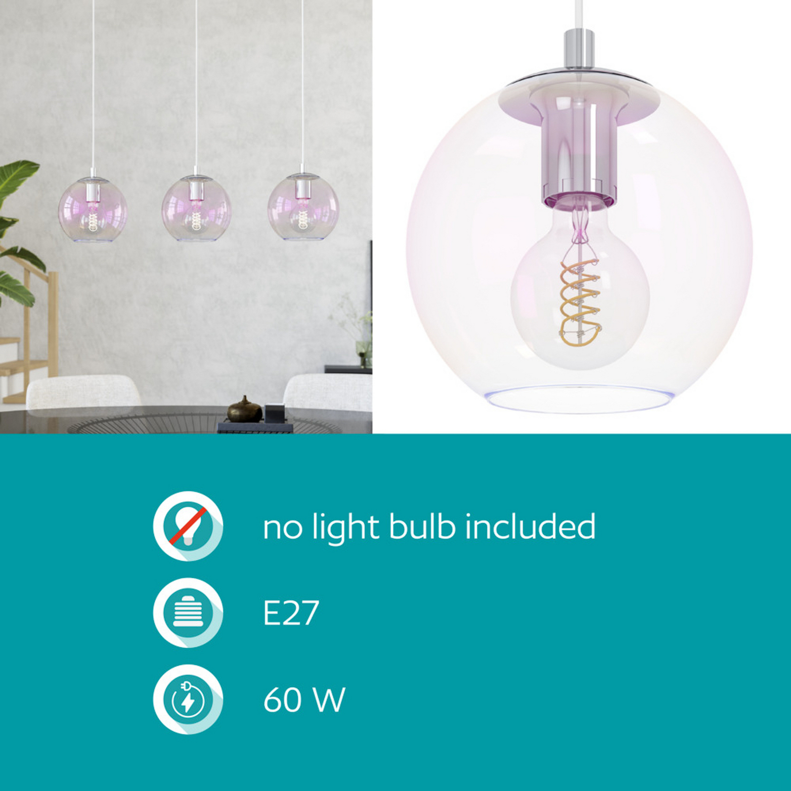 EGLO hanglamp ARISCANI 2, 77 cm, 3-lamps, chroom/iriserend EGLO hanglamp ARISCANI 2, 77 cm, 3-lamps, chroom/iriserend