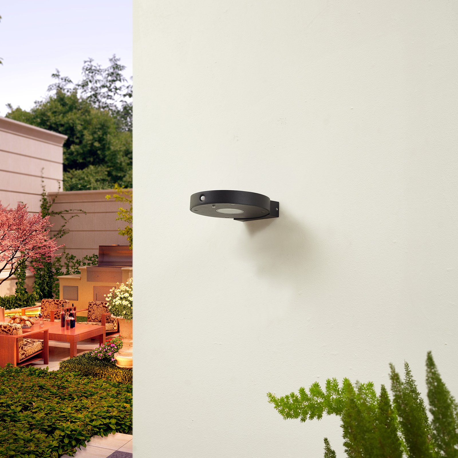 Tavon Round LED Solarzelle Wandleuchte Dim. w/Sensor Schwarz - Lucande