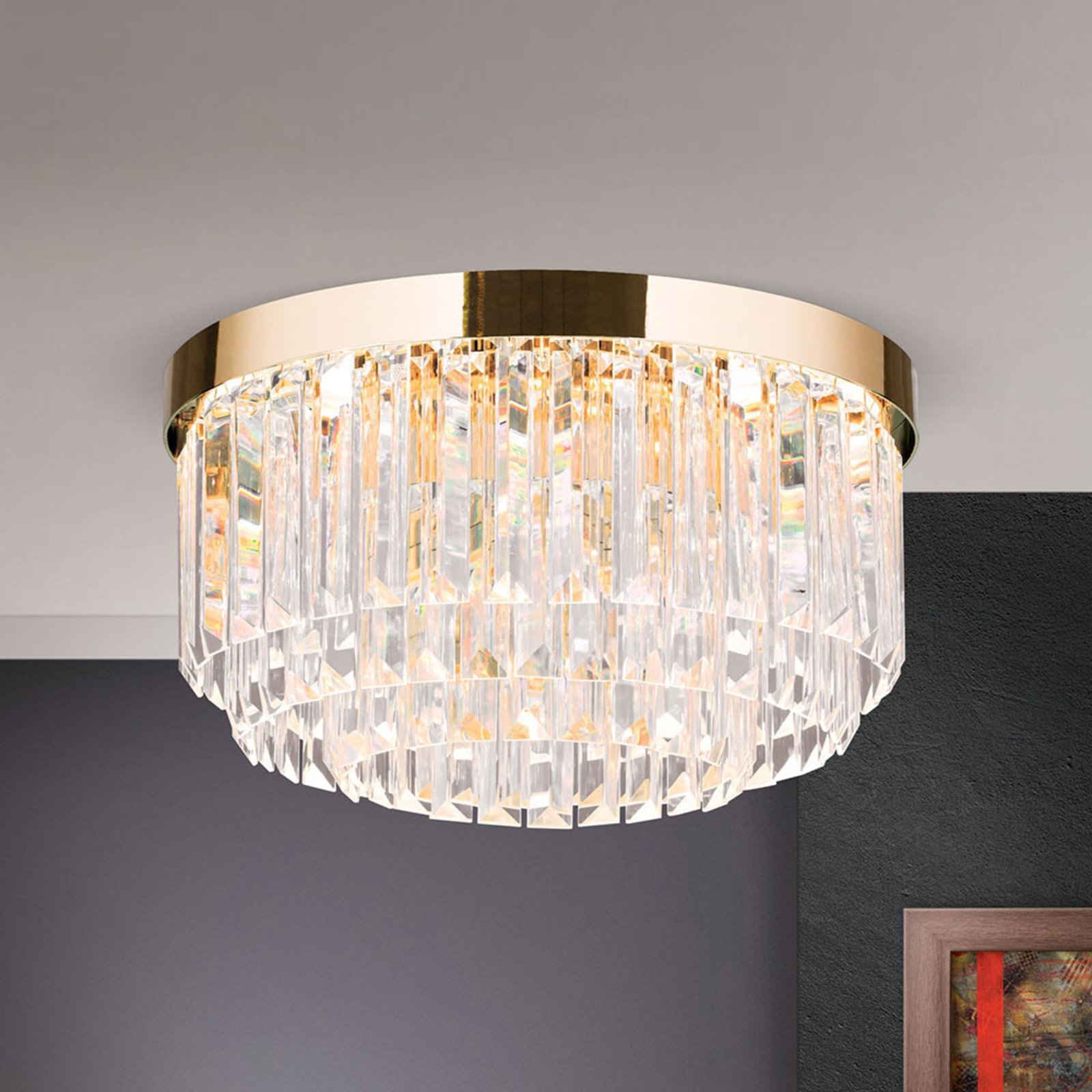 LED-taklampe Prism, gull, Ø 35 cm