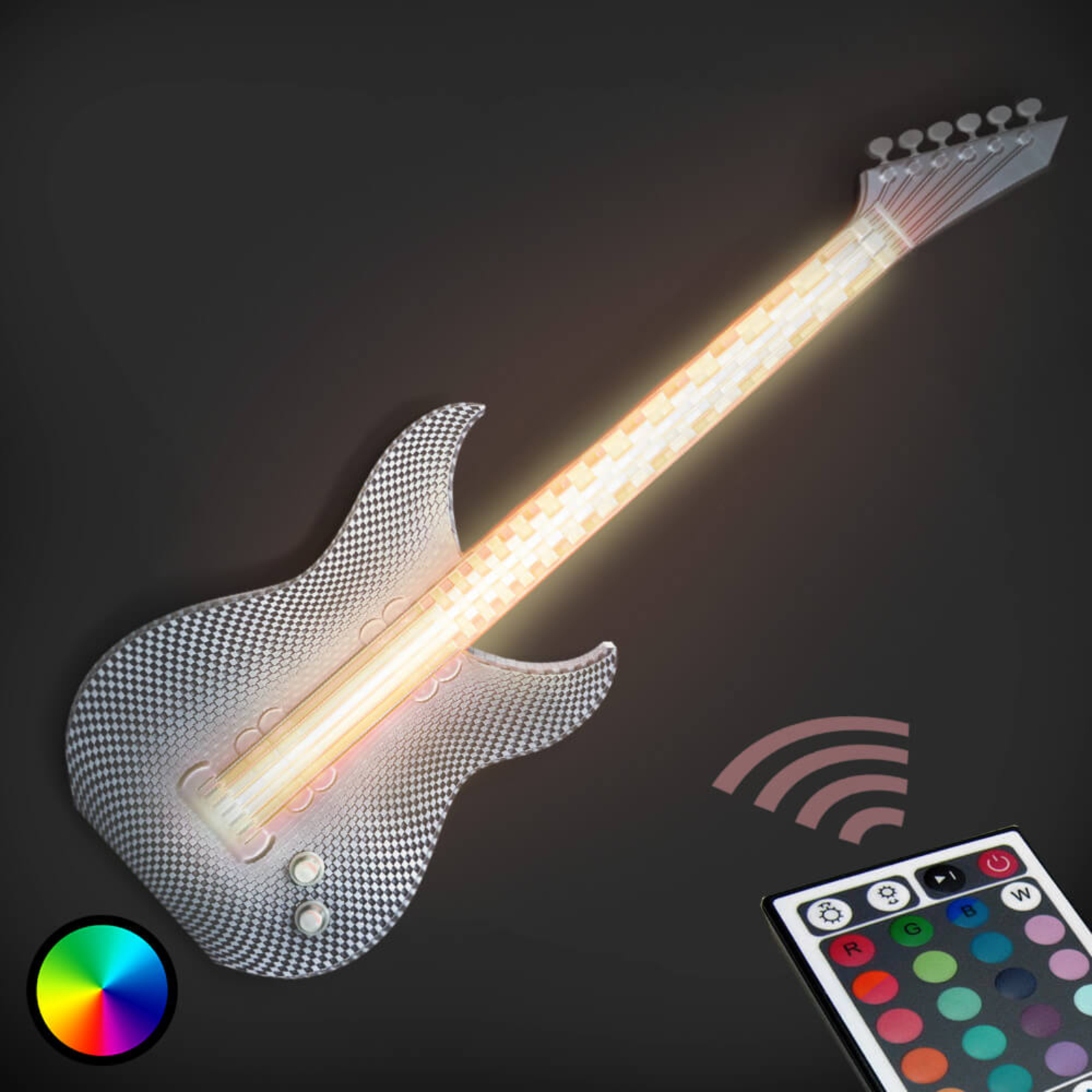 Rockowa lampa ścienna LED Gitara z drukarki 3D