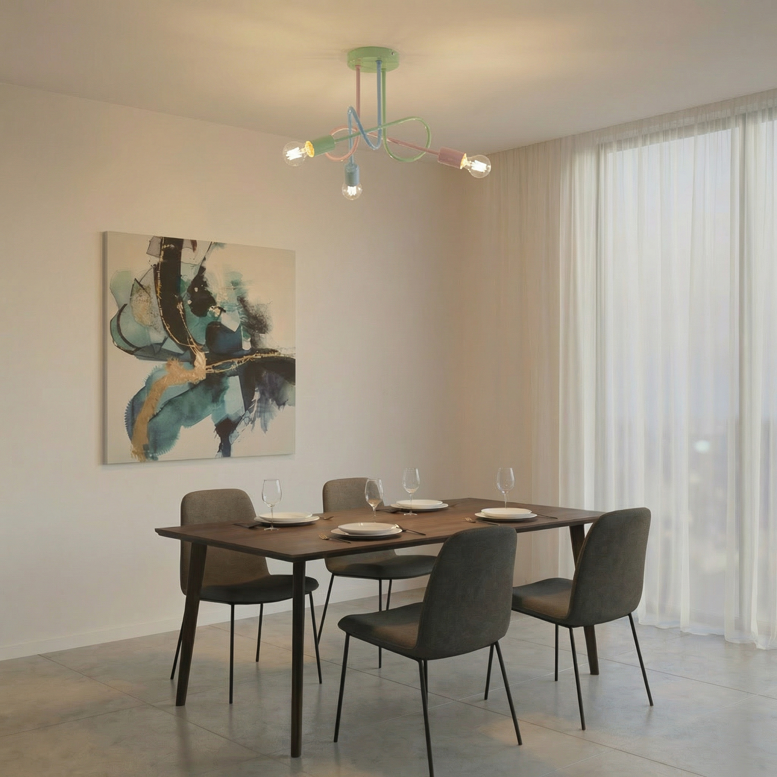 Oxford ceiling light, multicolour, metal, 3-bulb, E27