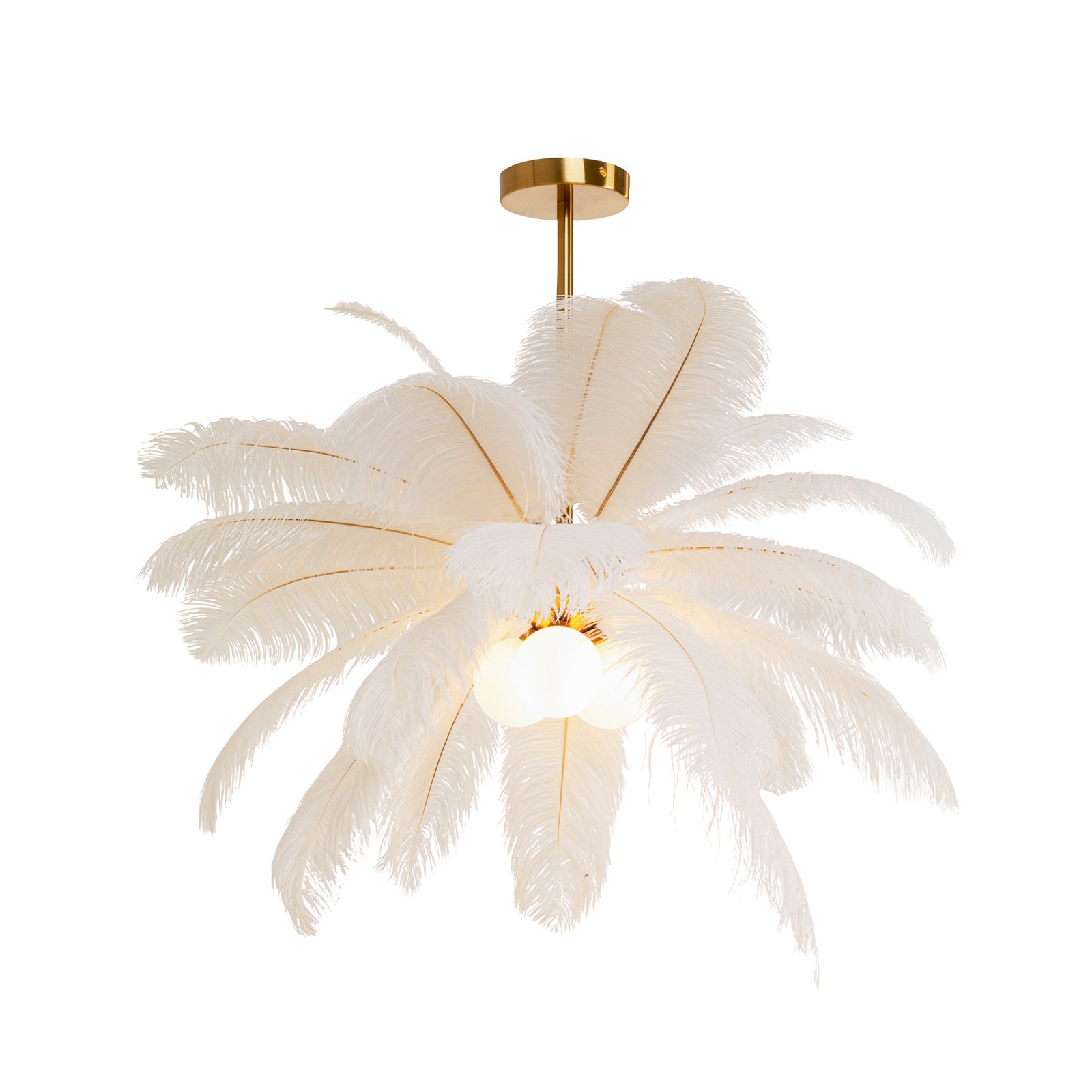 Lámpara colgante KARE Feather Palm, blanca, plumas, Ø 87 cm, G9