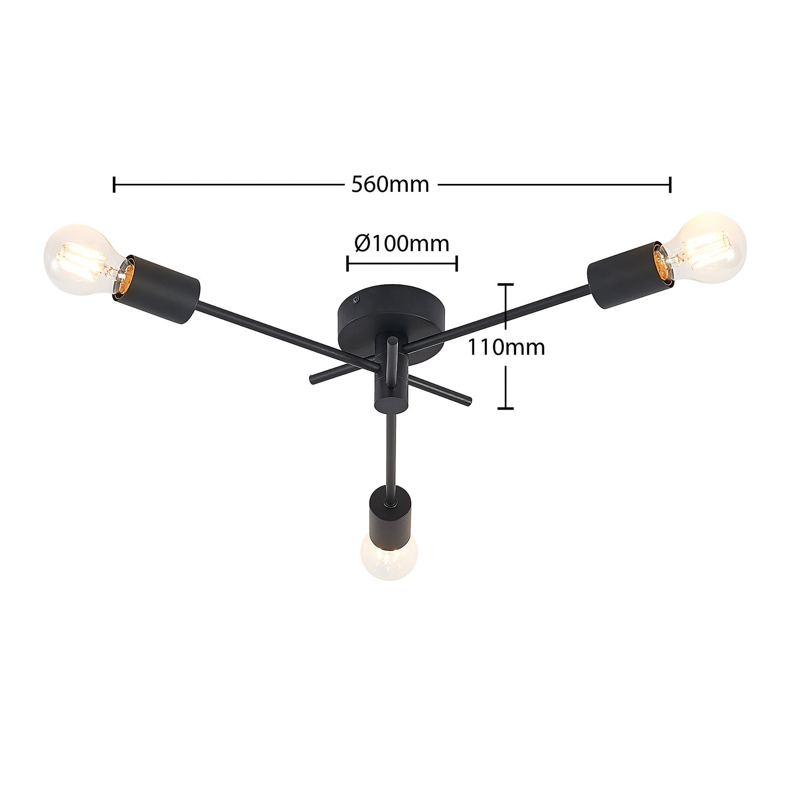 Lindby Cerros plafondlamp 3-lamps, zwart