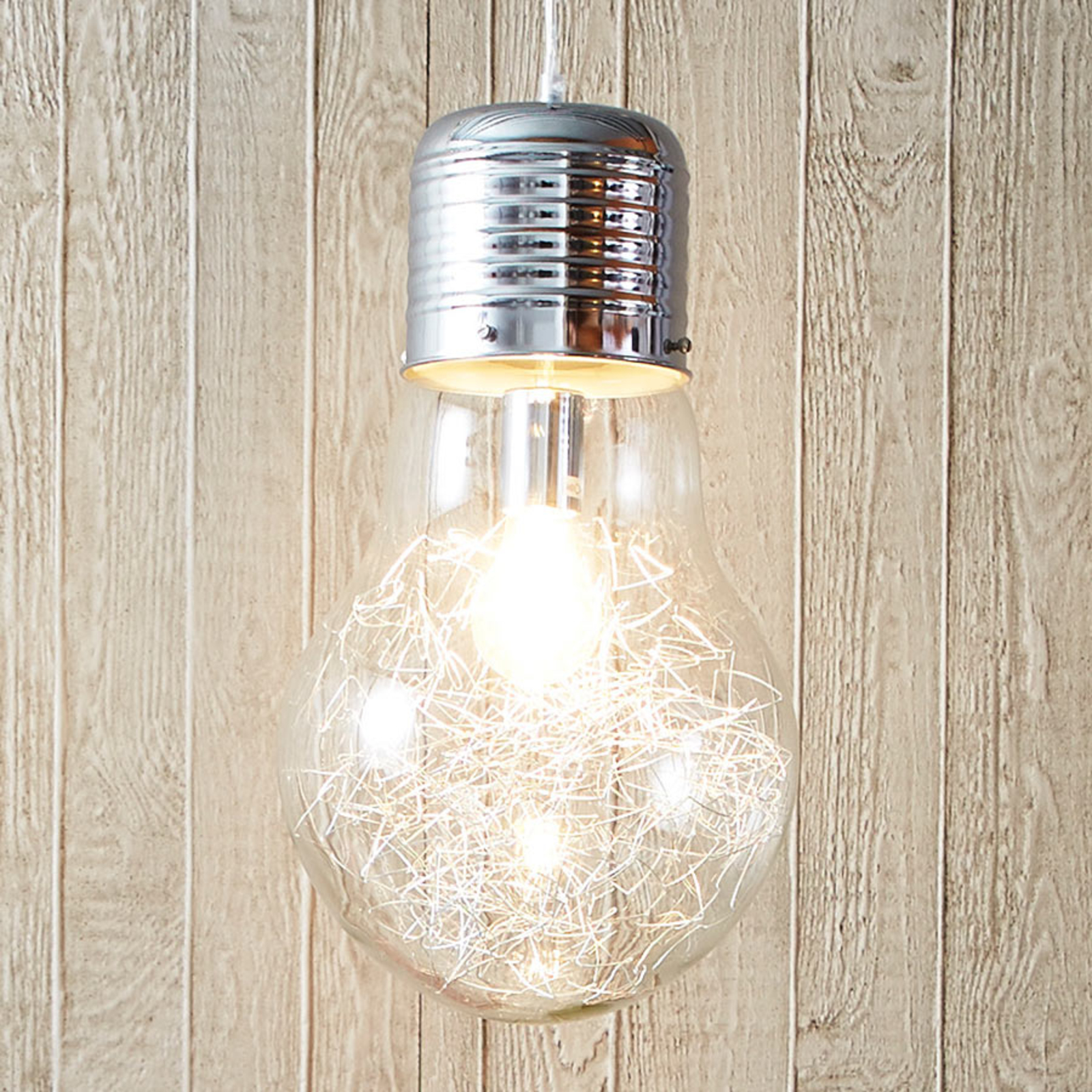 Žiarivá sklenená závesná lampa Bulb, chróm