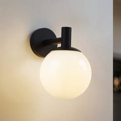 Външно стенно осветление Lindby Dangan, бяло, стъкло, Ø 20 cm, IP44