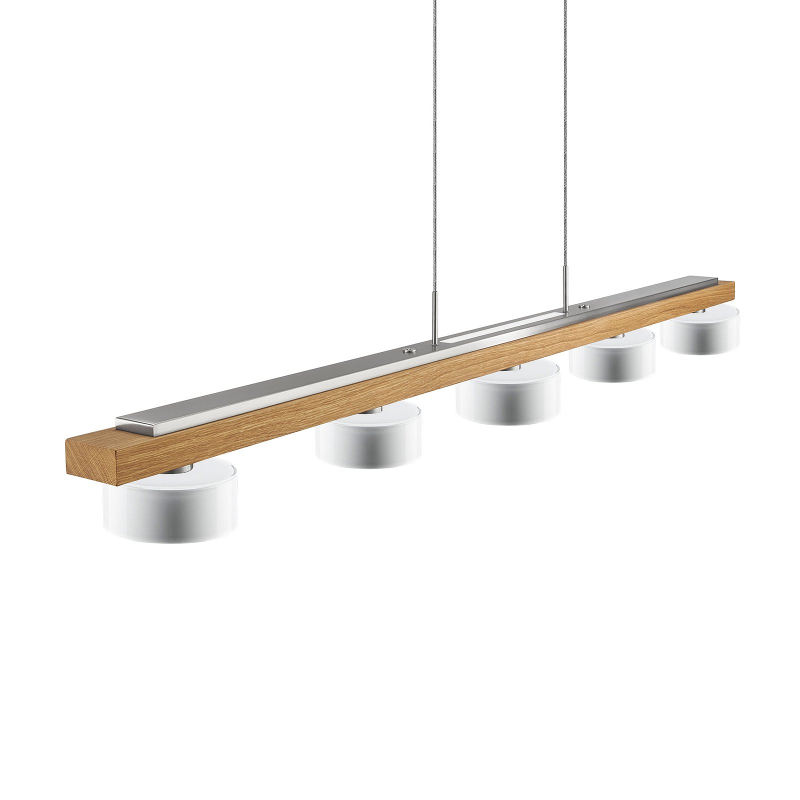 HerzBlut LED pendant light Estelle, oiled oak, 6-bulb