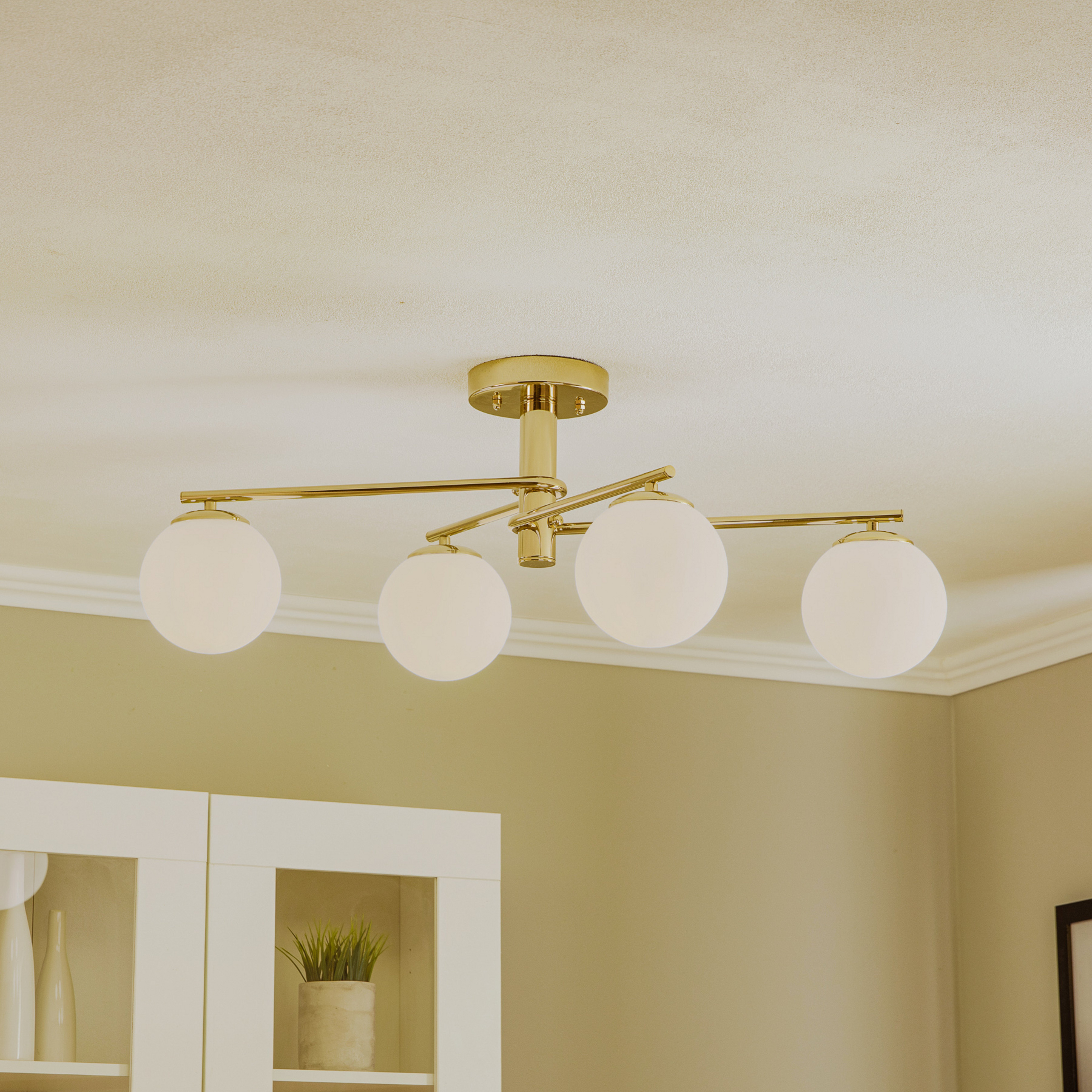 Loftlampe Bumerang, guld, 4 lyskilder