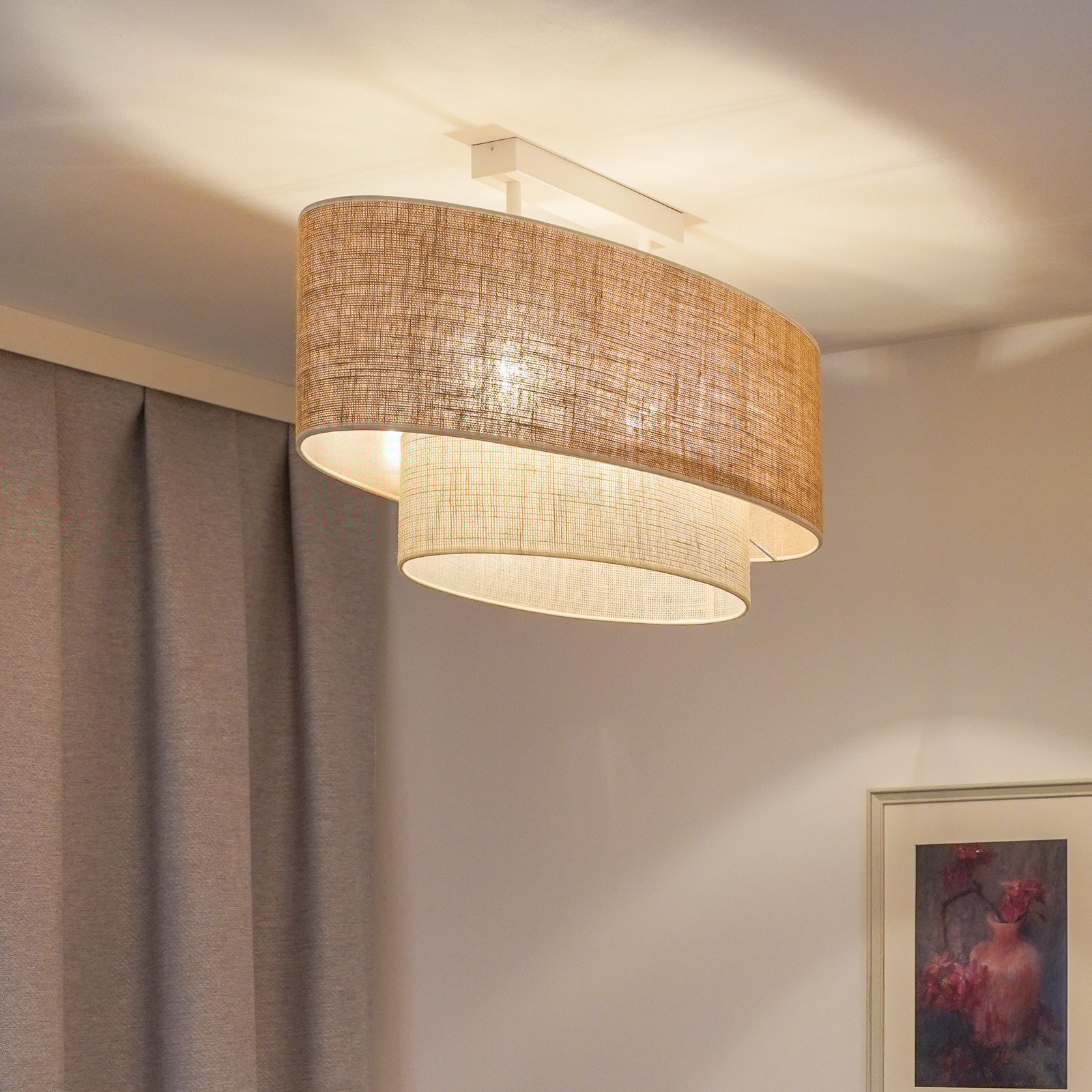 Euluna plafonieră Boho din iută maro natural/alb lungime 80 cm - Camera de zi / sufragerie - maro natural crem alb - Țesătură / Textil