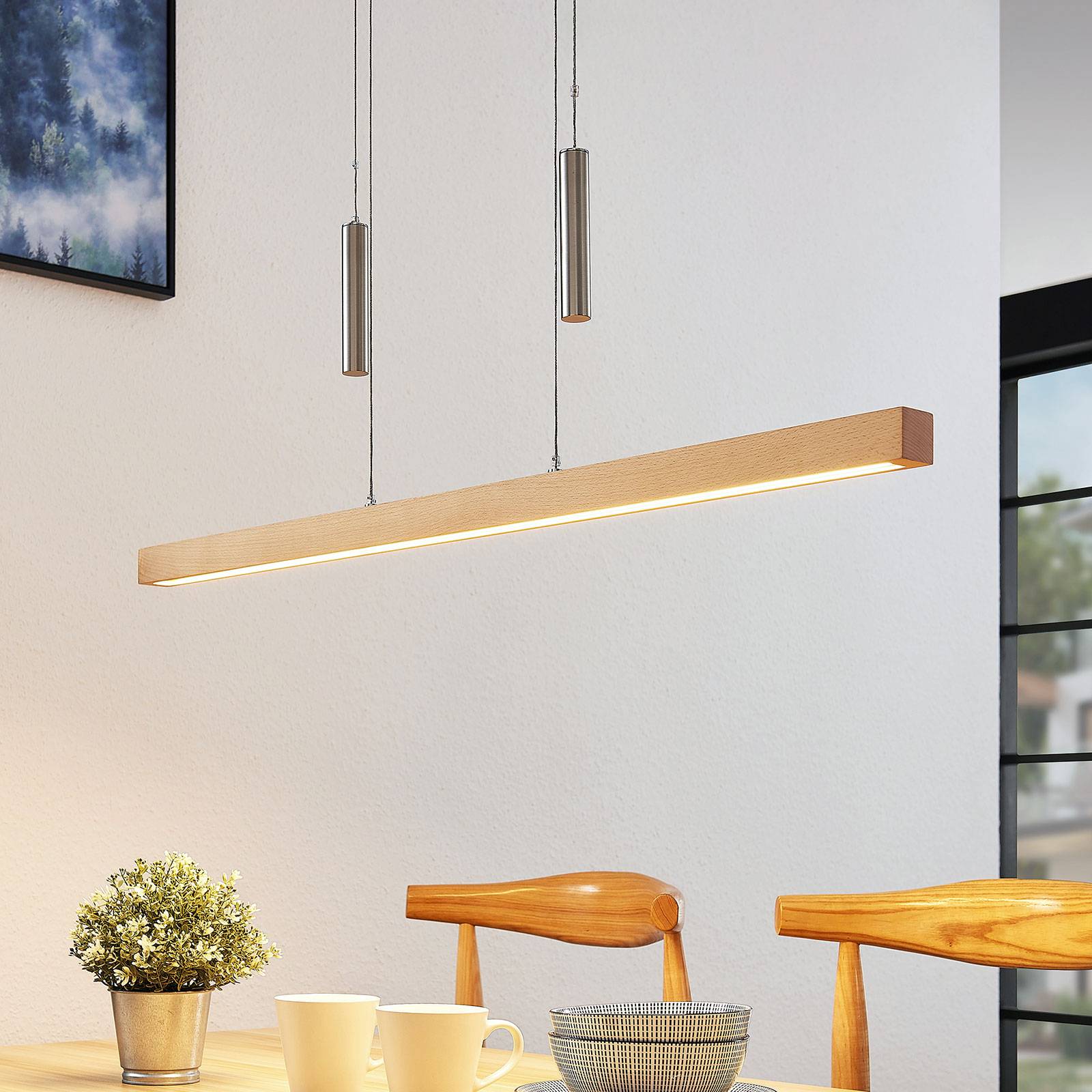 Pia Led Linear Pendant Light Beech Wood Uk 1298