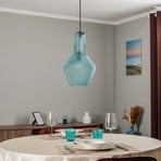 Lindby pendant light Drakar, 1-bulb, light blue, glass, Ø 25 cm