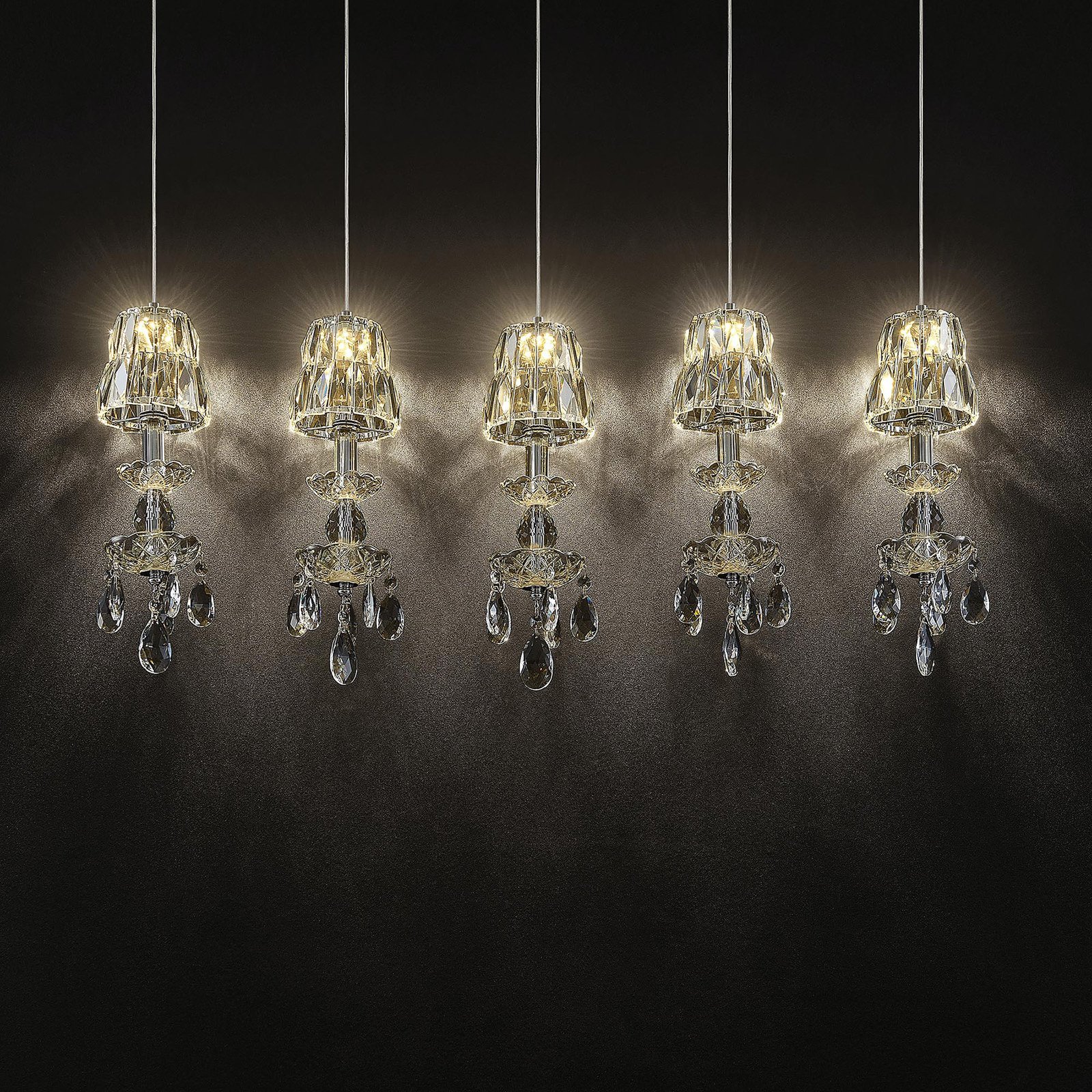 Lucande Yasanie suspension LED, 5 lampes, allongée