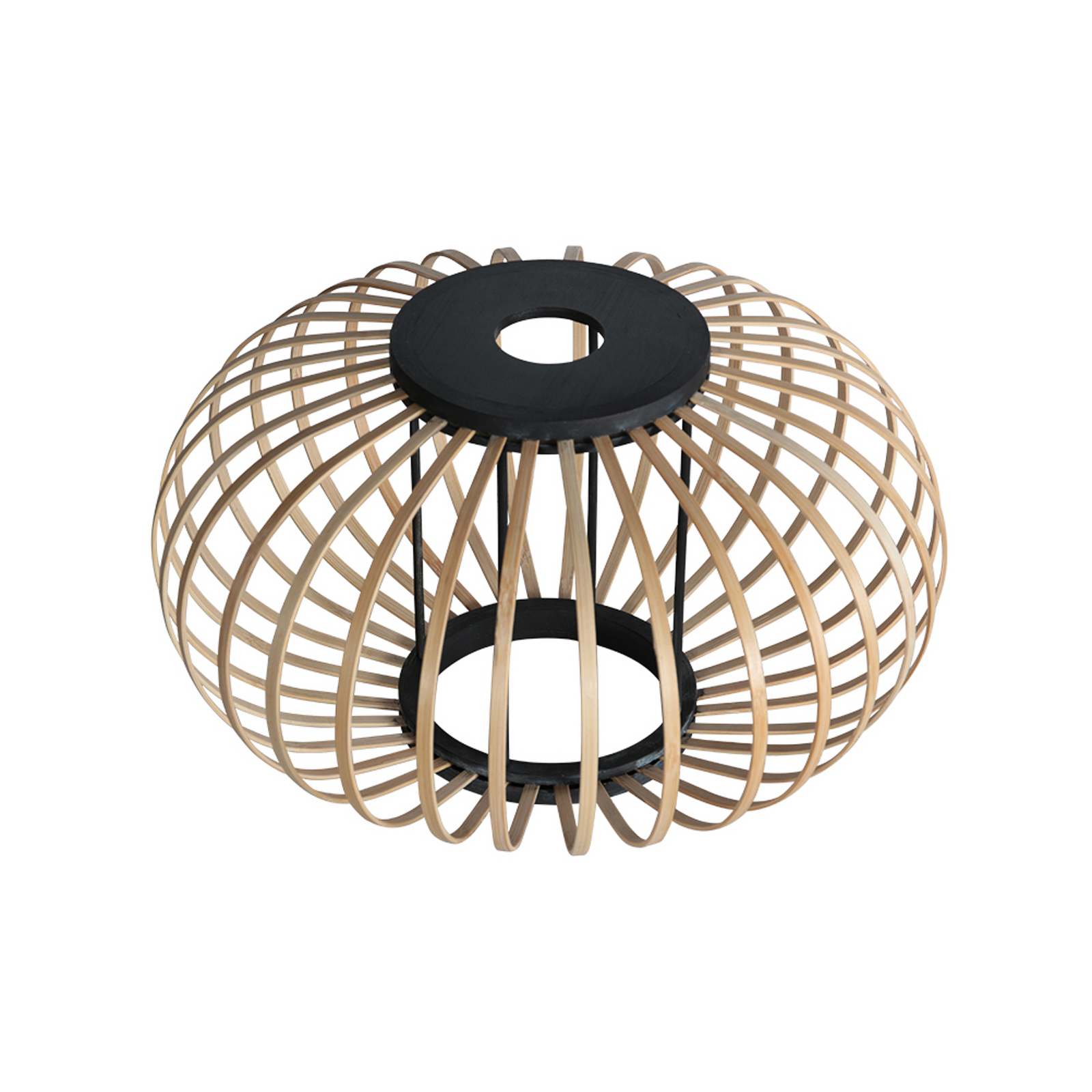 Suspension Silva, à 5 lampes, ronde, noire, tiges en bambou