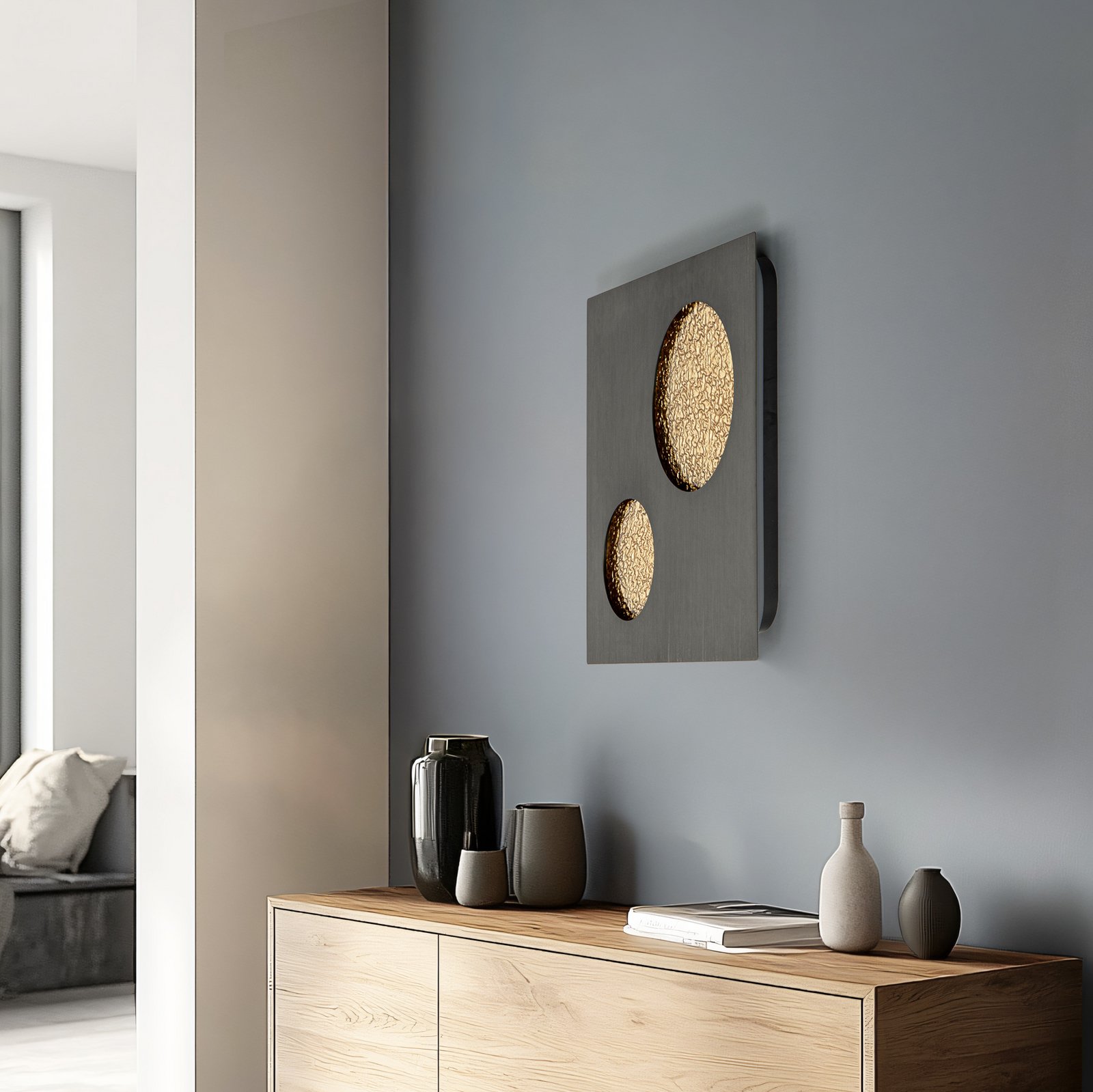 Applique murale LED Delin gris/doré 55 x 55 cm à intensité variable - Lucande