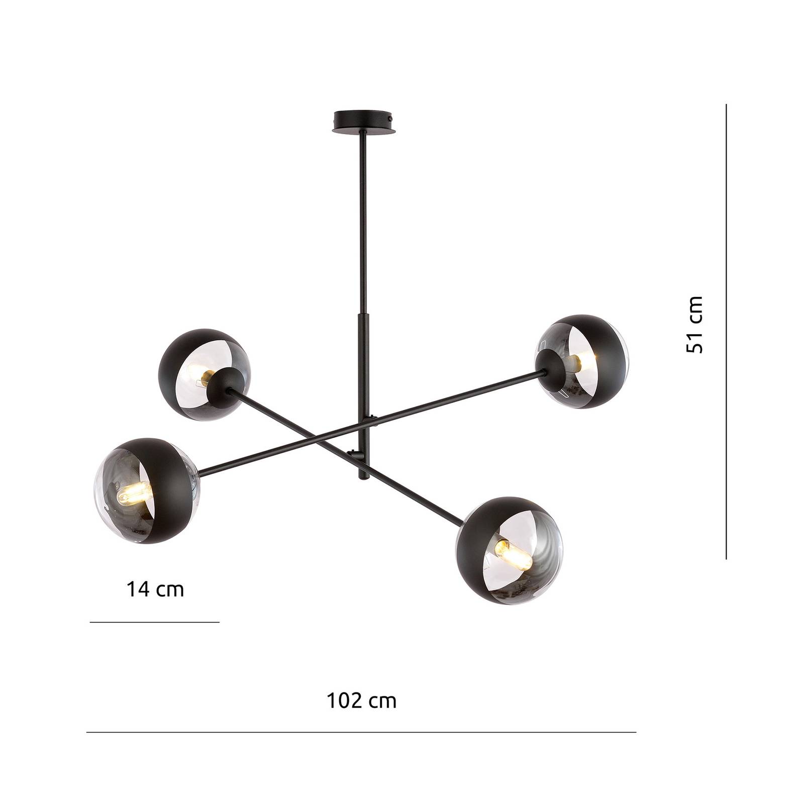 Lampa sufitowa Linear, czarna/przezroczysta 4-pkt.