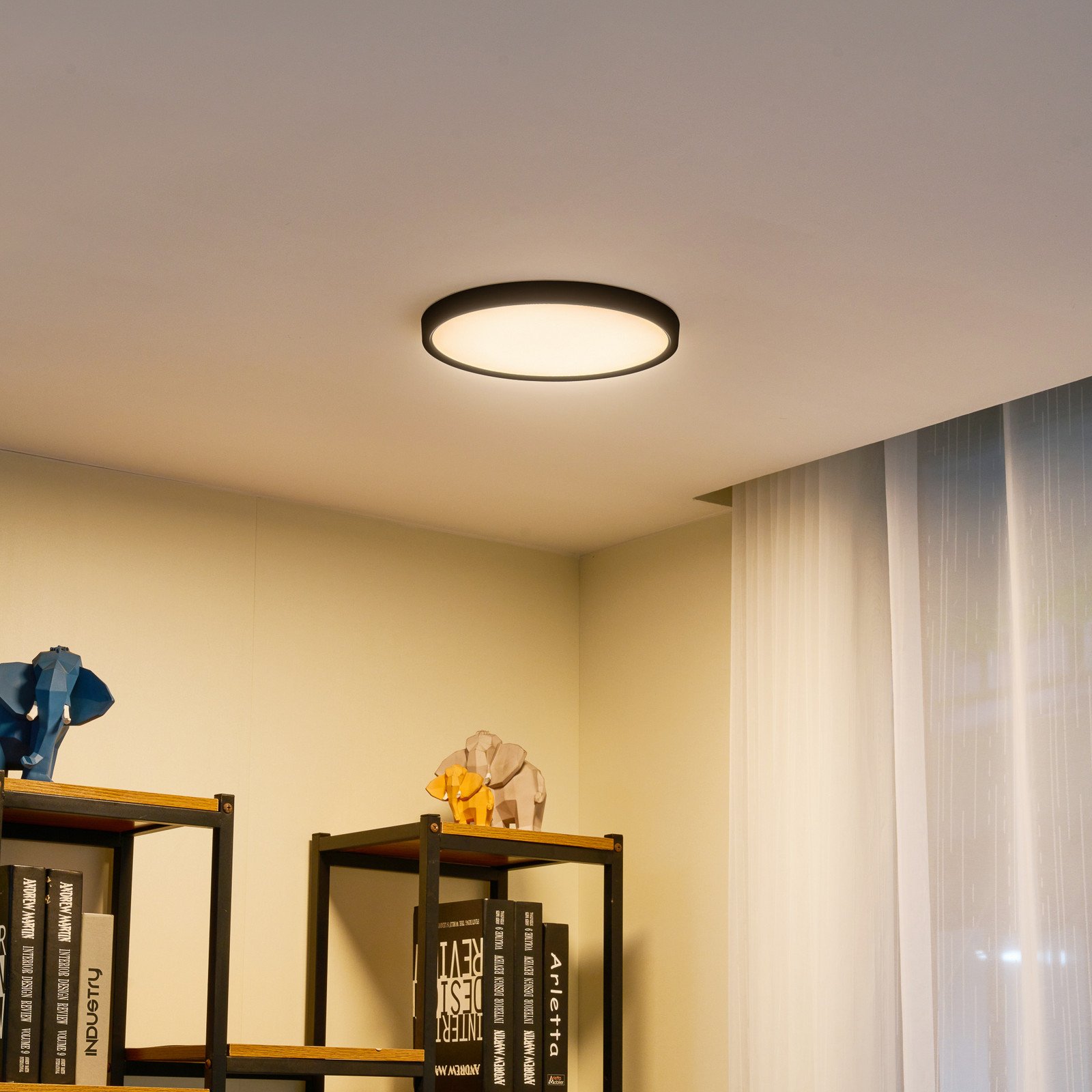 Lindby plafonieră cu LED Pravin Ø 30 cm 3.000 K negru - Camera de zi / sufragerie - modern - negru mat alb - Plastic
