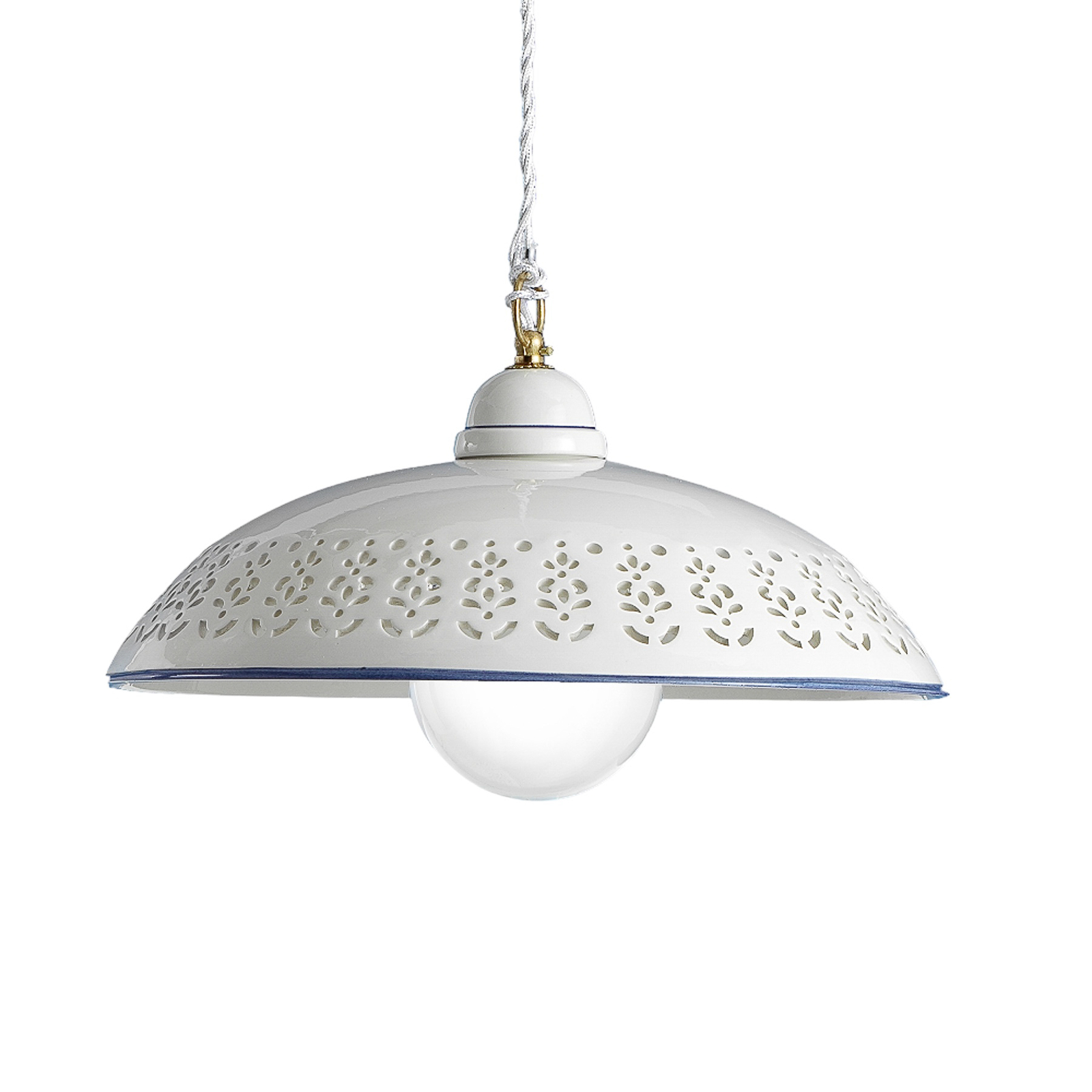 White SFILATA hanging light in ceramic