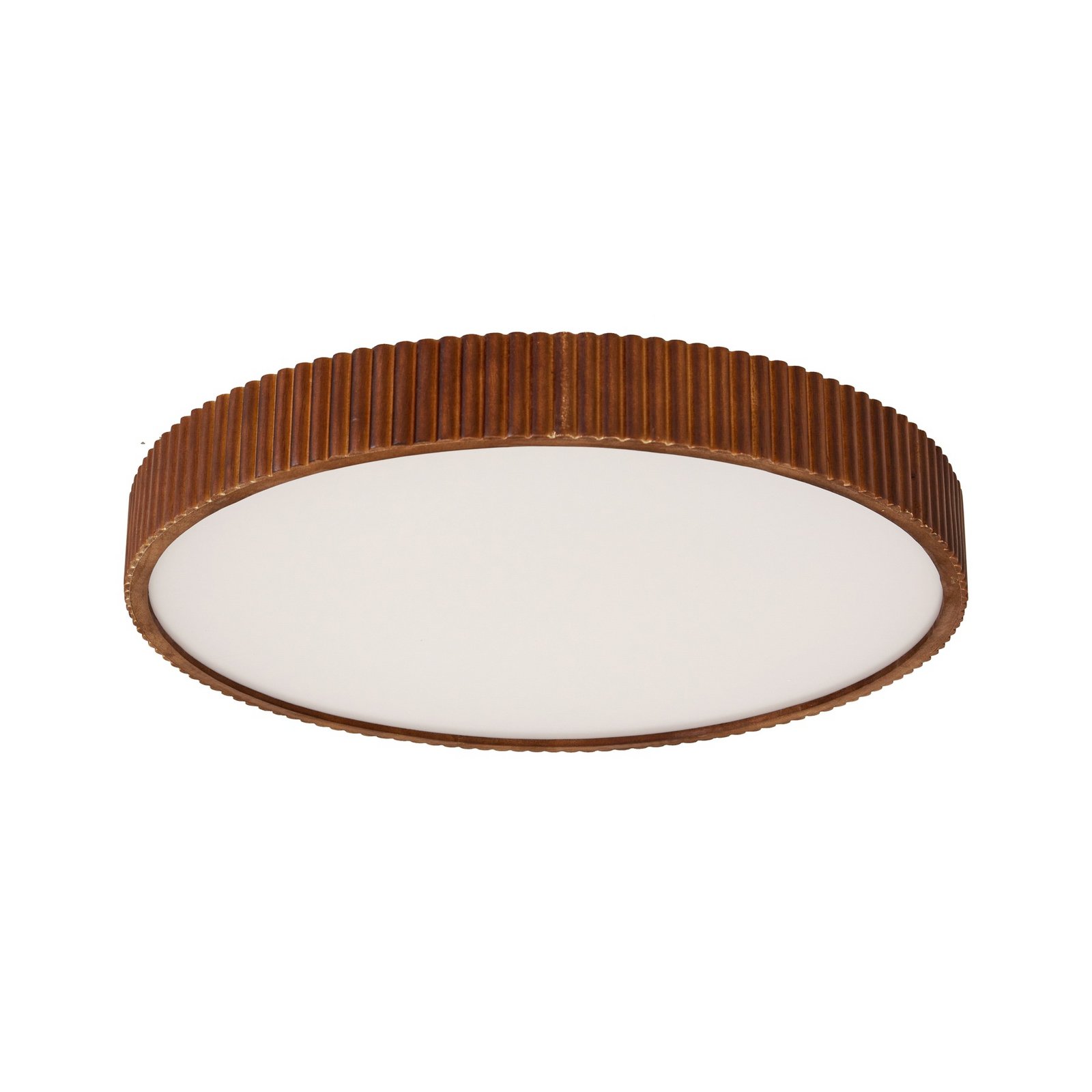 Lindby LED ceiling lamp Velua, white/dark wood, CCT, Ø 50 cm
