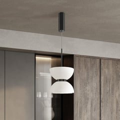 Maytoni lampada LED a sospensione Kyoto, nero/bianco, Ø 22 cm, vetro