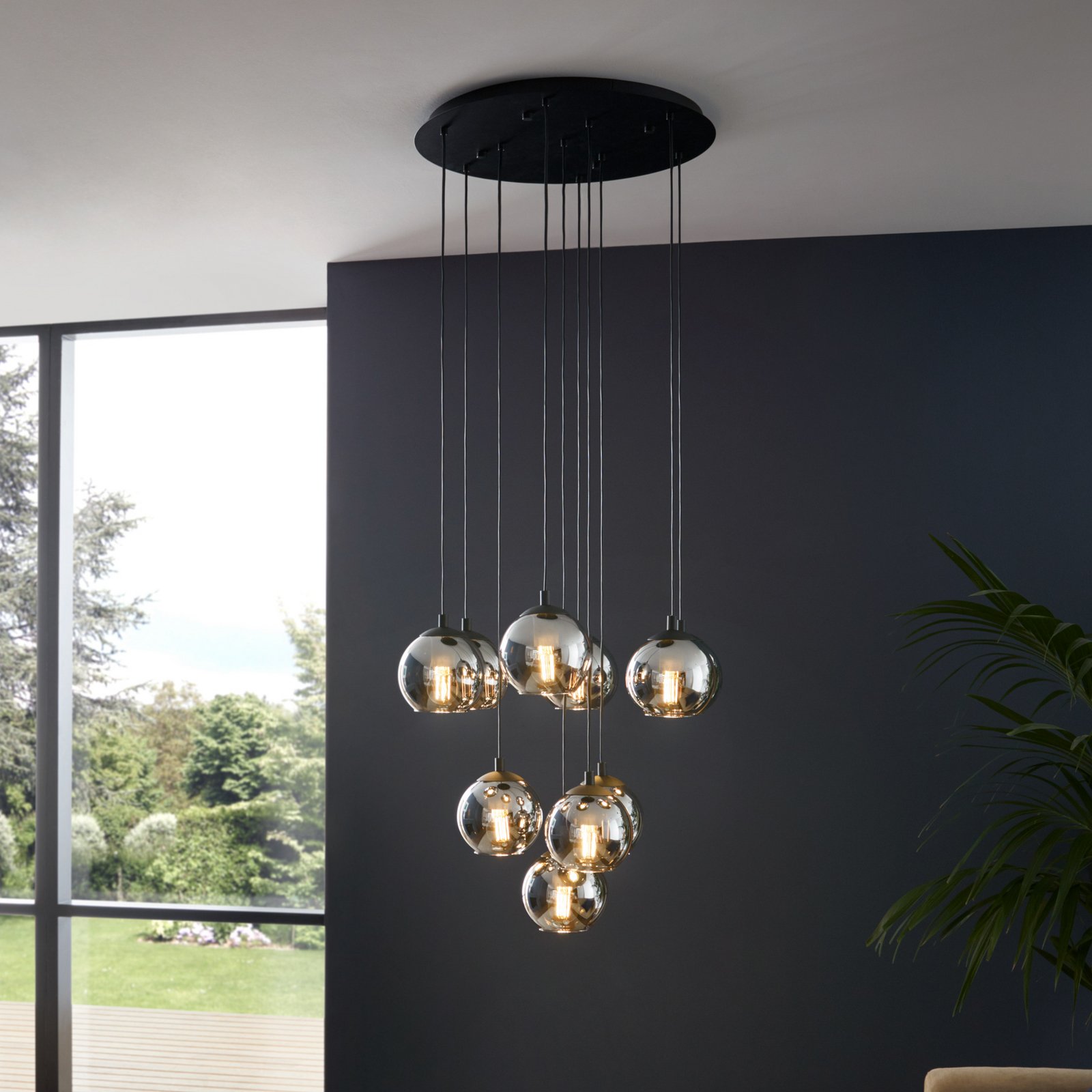 Κρεμαστό φωτιστικό Ariscani, μαύρο, Ø 65 cm, ατσάλι/γυαλί, 10-φωτισμός.